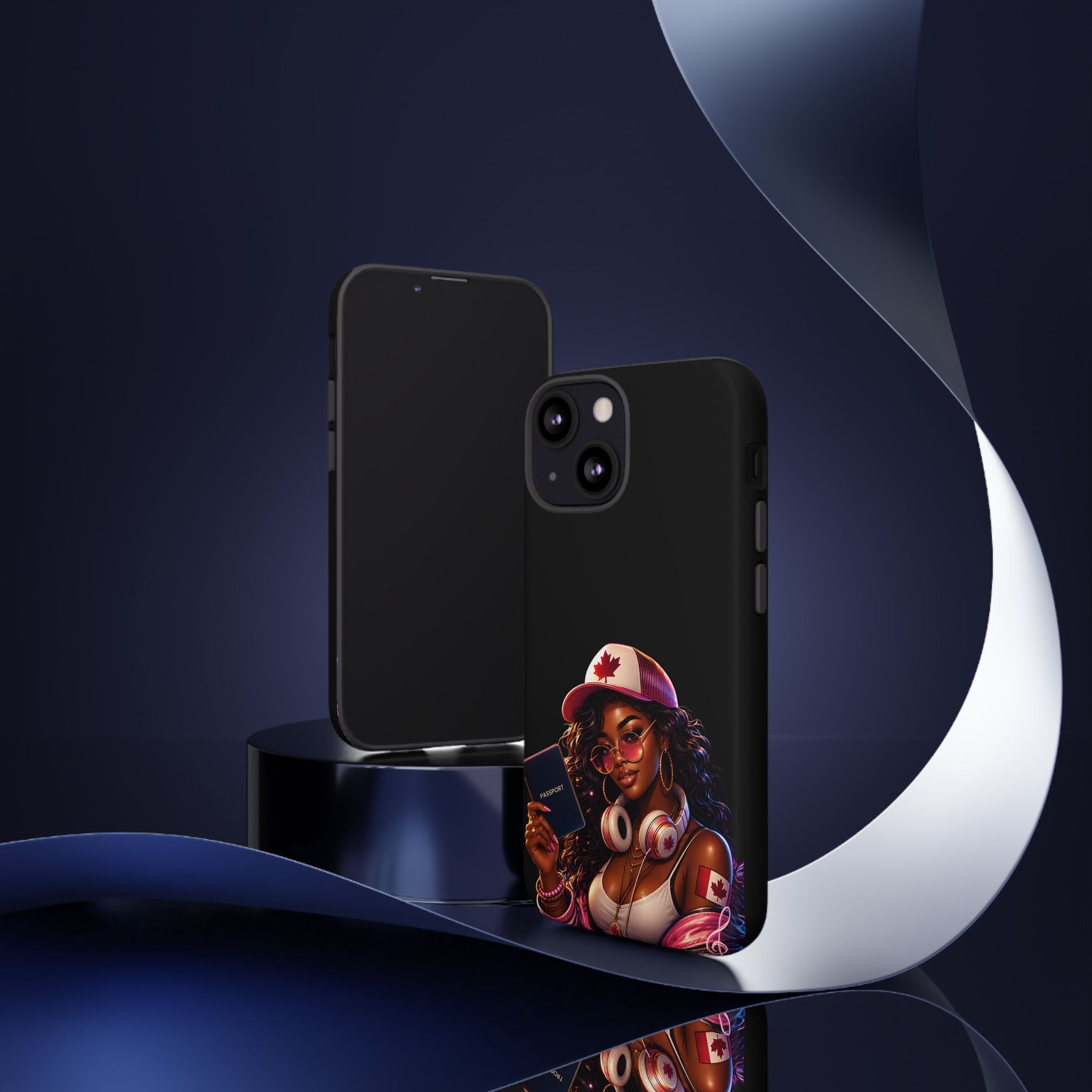 Canadian Vibes Phone Case — Afrobeat Girl with Headphones & Passport Design