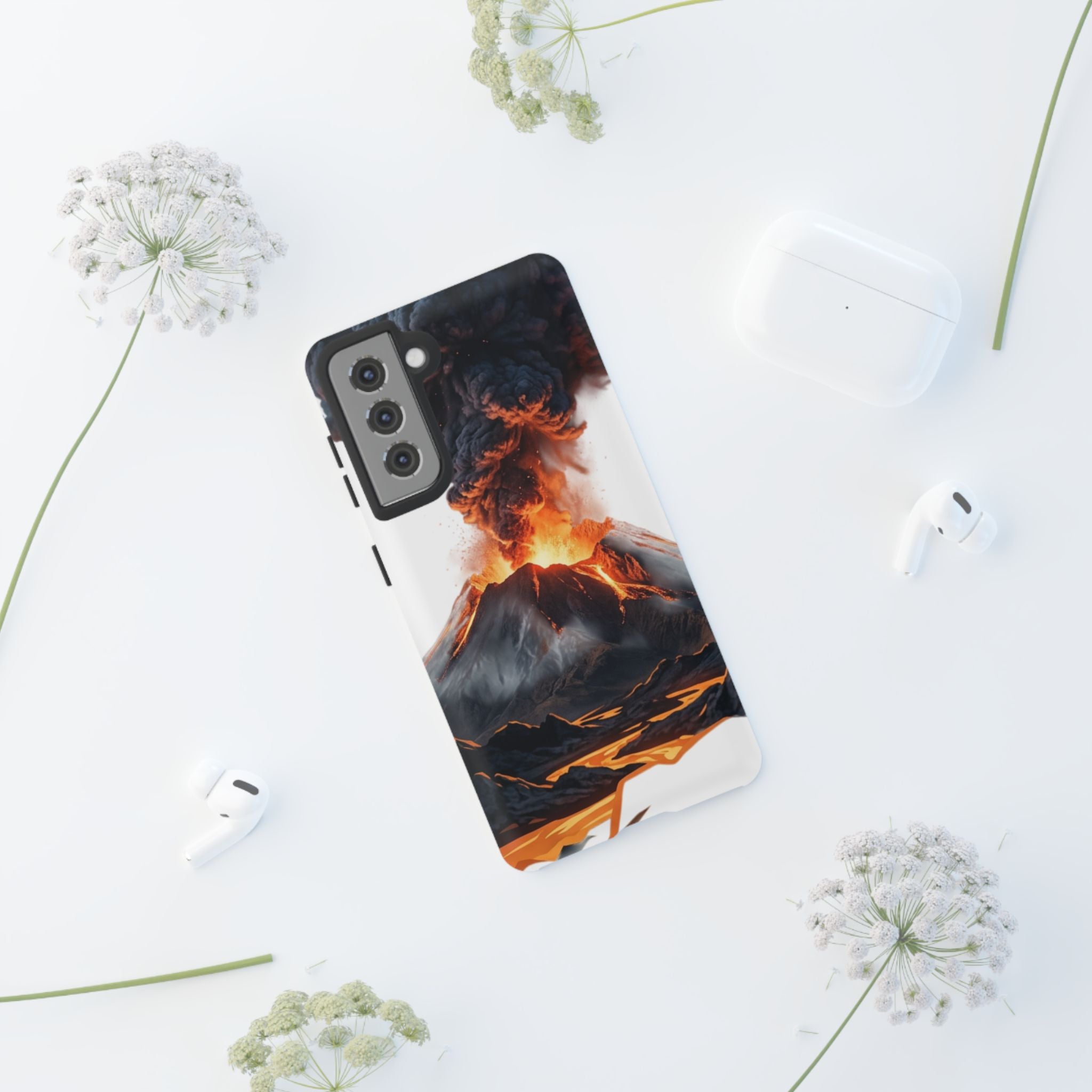 Volcano Eruption Tough Phone Case — Fiery Lava Protective Cover