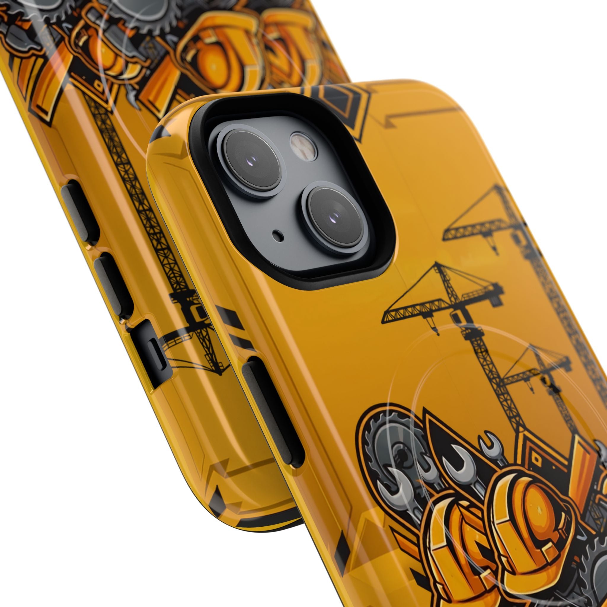 Construction Gear Tough Magnetic Phone Case — Worker Helmet & Tools Design