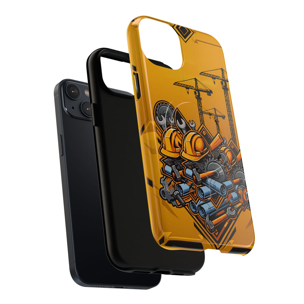 Construction Gear Tough Magnetic Phone Case — Worker Helmet & Tools Design