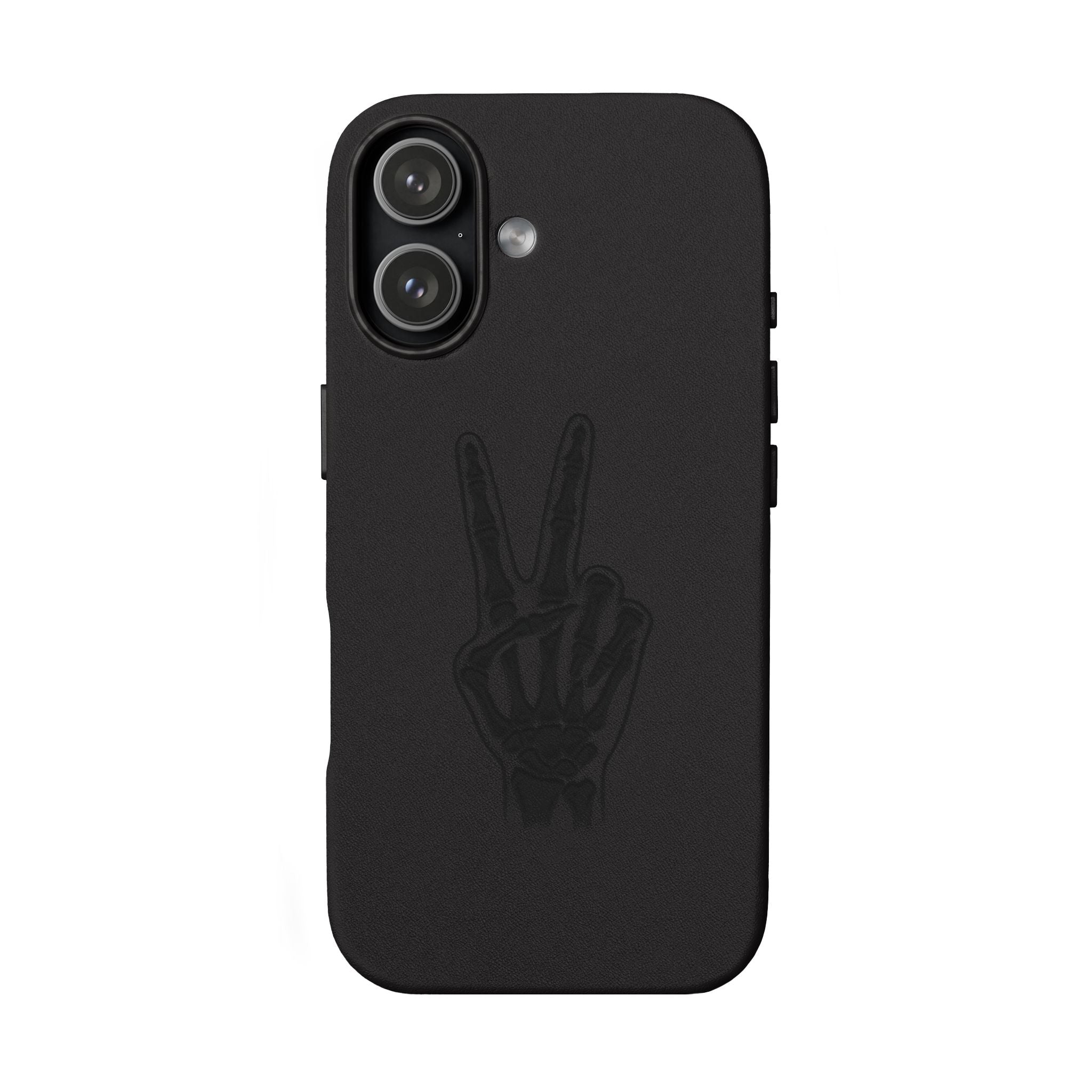 Engraved PU Leather Phone Case — Skeleton Peace Sign