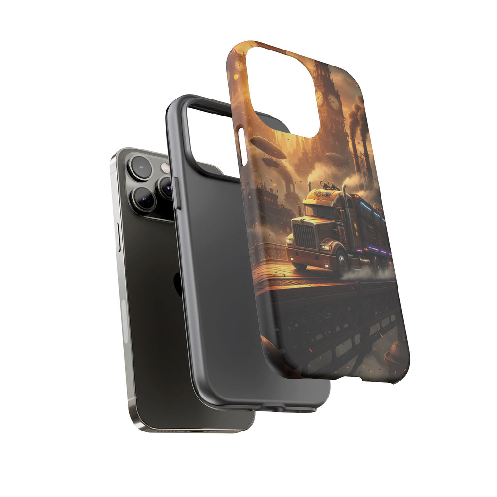 Steampunk Freightliner Phone Case — Rugged Trucking Cityscape iPhone Cover