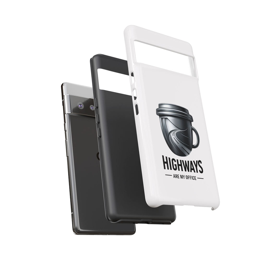 Hard Shell Phone Case — “Highways Are My Office” Travel Coffee Design