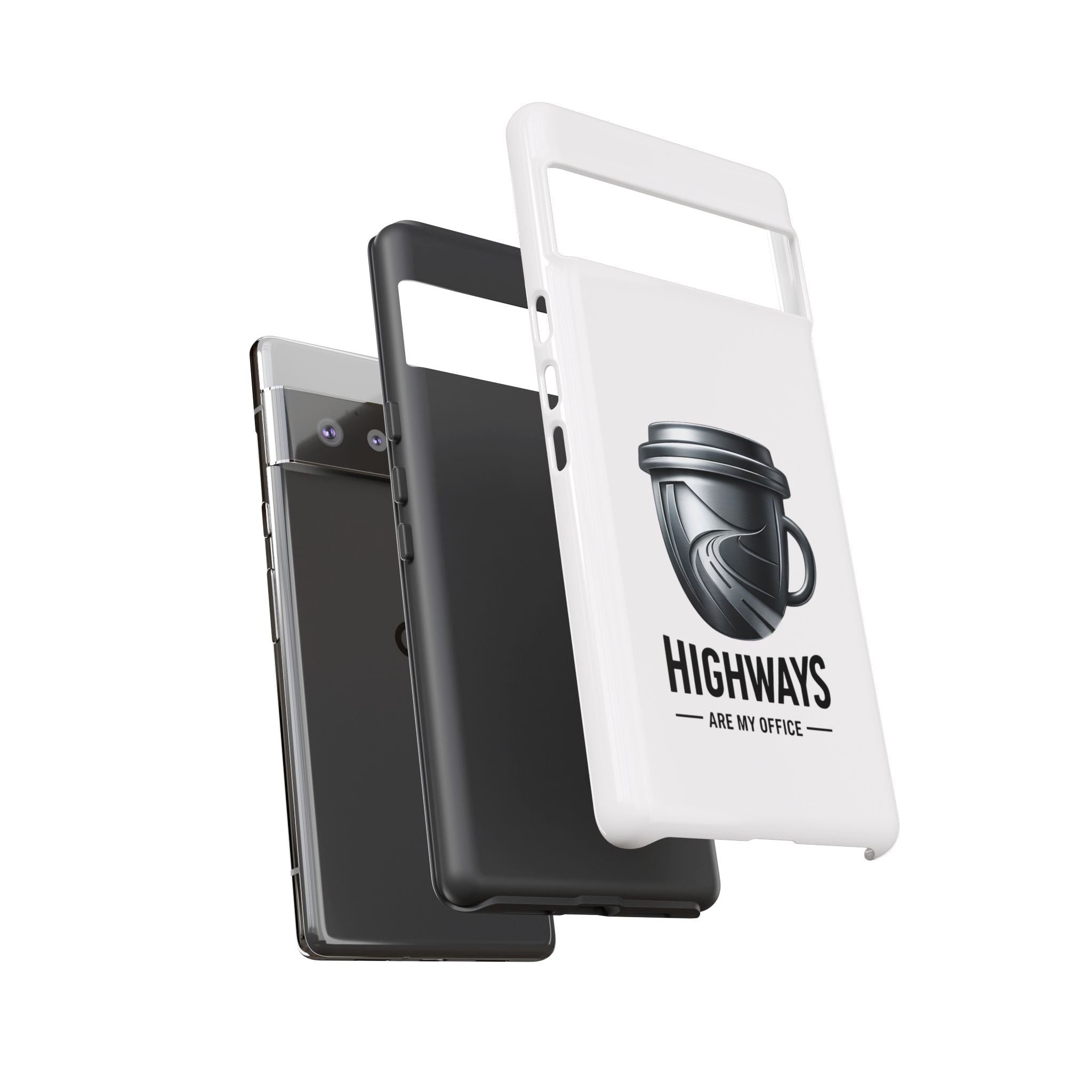 Hard Shell Phone Case — “Highways Are My Office” Travel Coffee Design