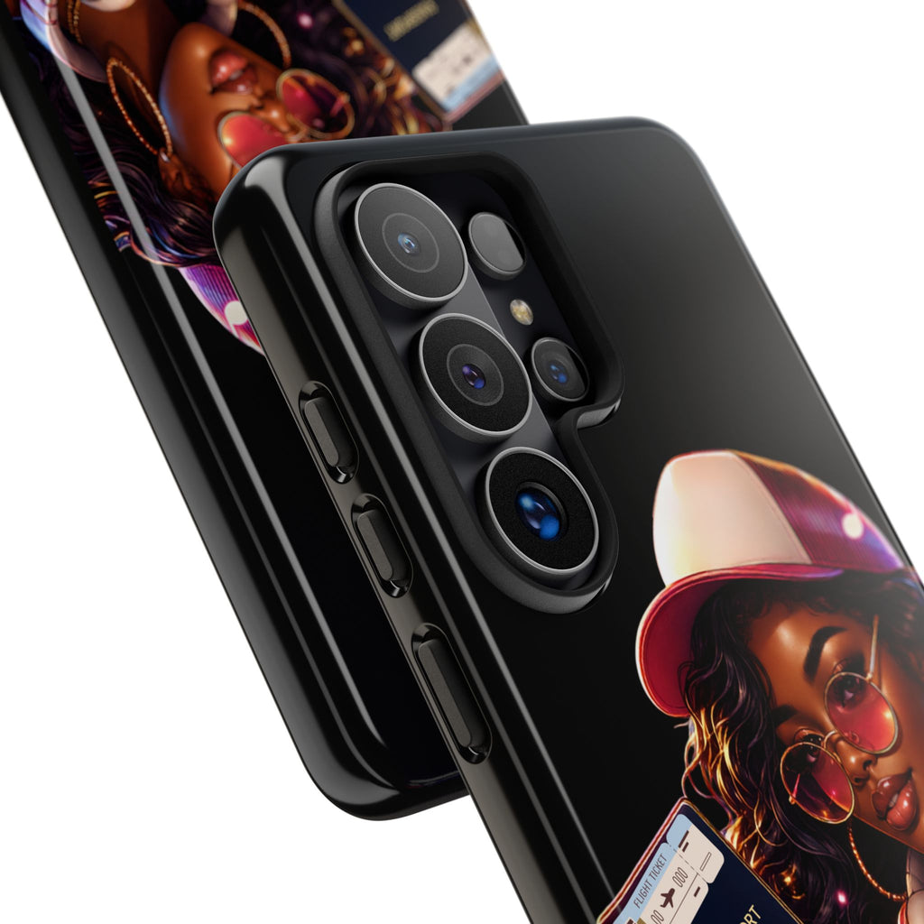 Tough Case – Stylized Urban Girl Phone Case with Headphones & Passport