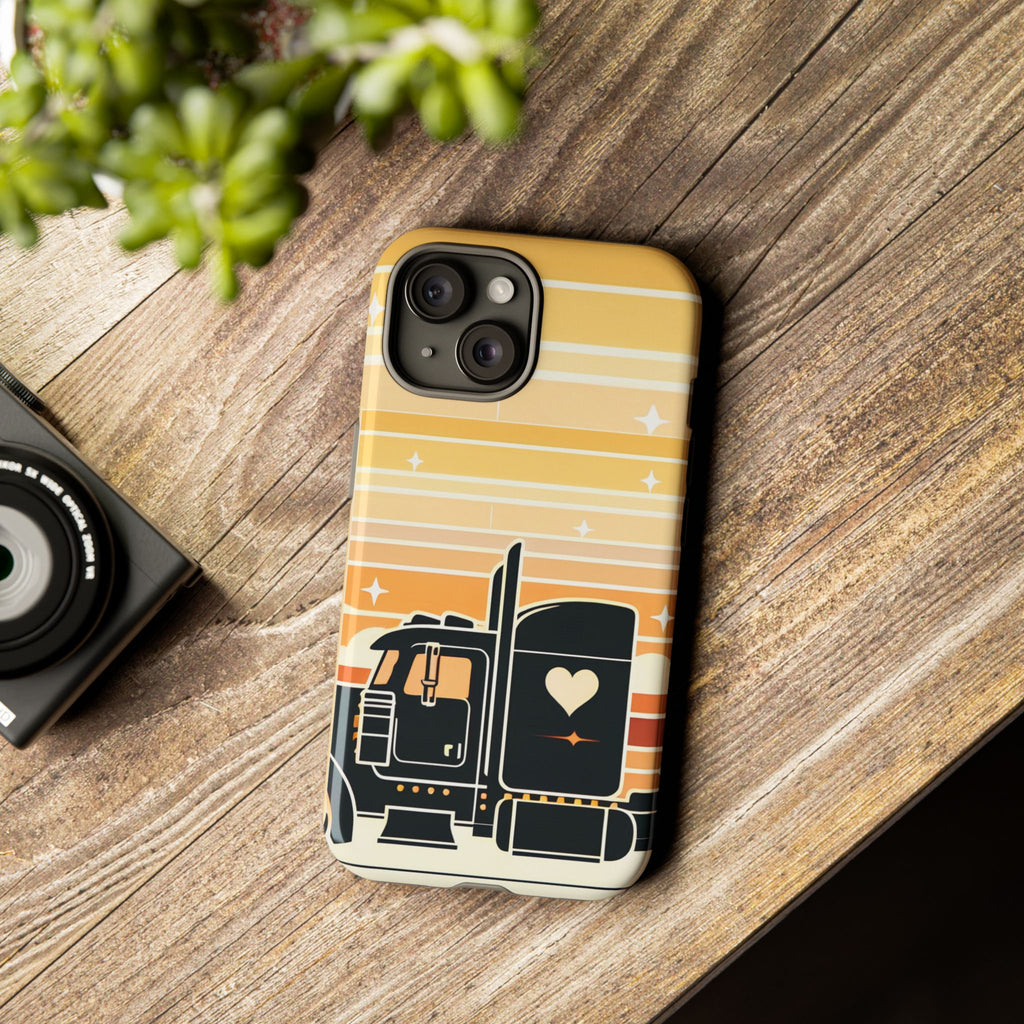 Trucker Heart Phone Case — Retro Semi Truck Protective Phone Cover