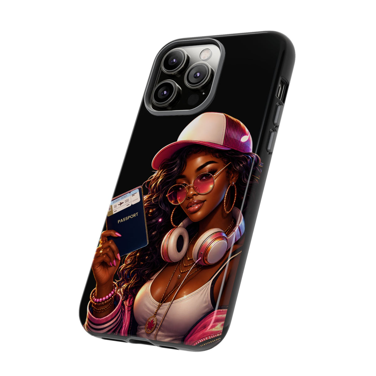 Tough Case – Stylized Urban Girl Phone Case with Headphones & Passport
