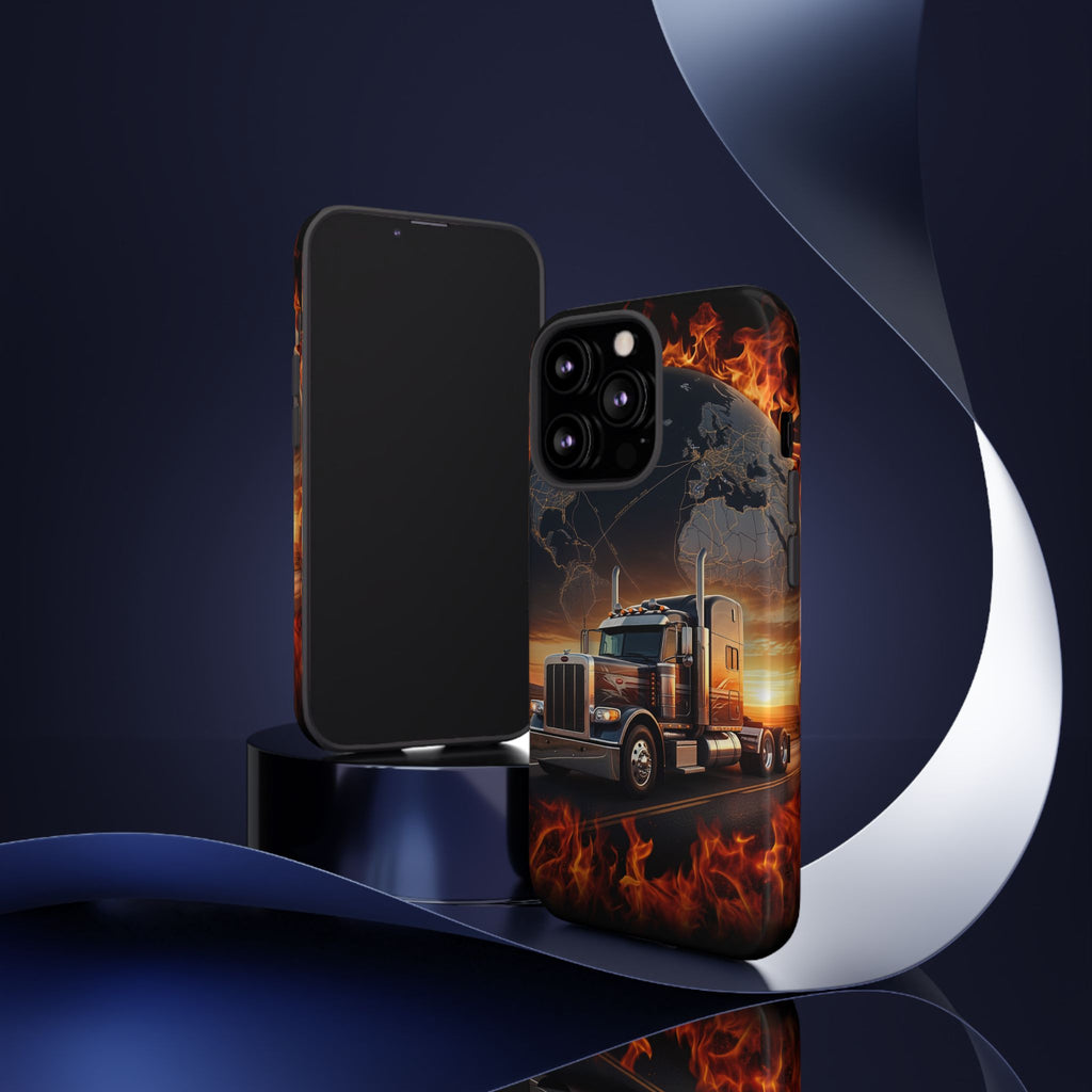 Truck Flames Phone Case — Bold Semi-Truck Globe Design