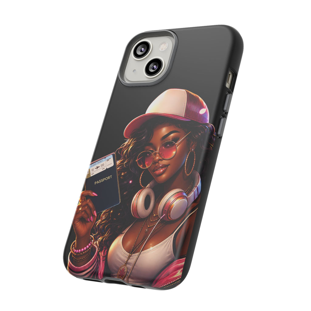 Tough Case – Stylized Urban Girl Phone Case with Headphones & Passport