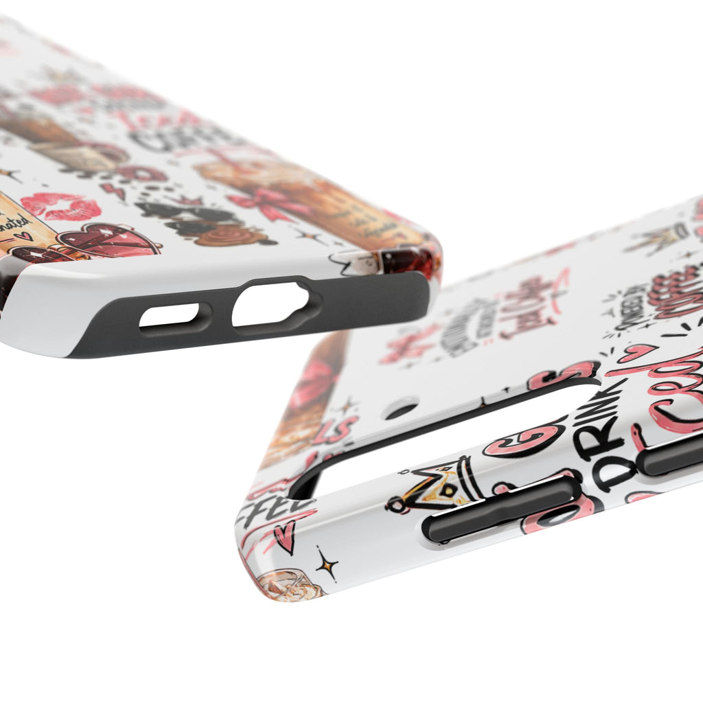 Iced Coffee Pattern Phone Case – "Powered by Coffee & Chaos" Tough Protective Case