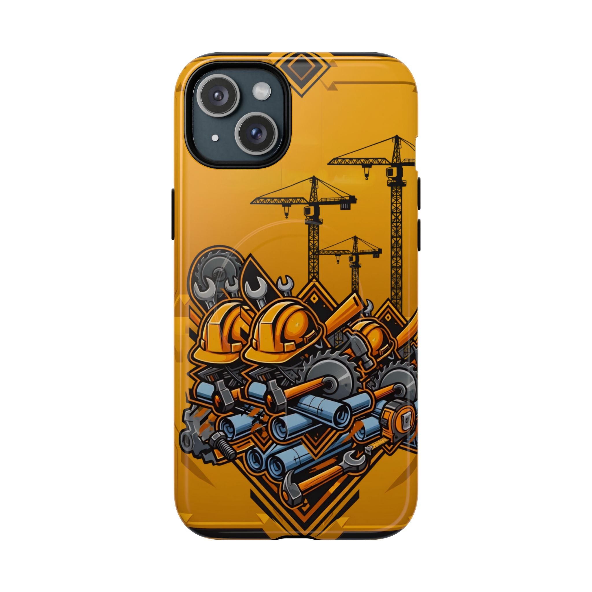 Construction Gear Tough Magnetic Phone Case — Worker Helmet & Tools Design