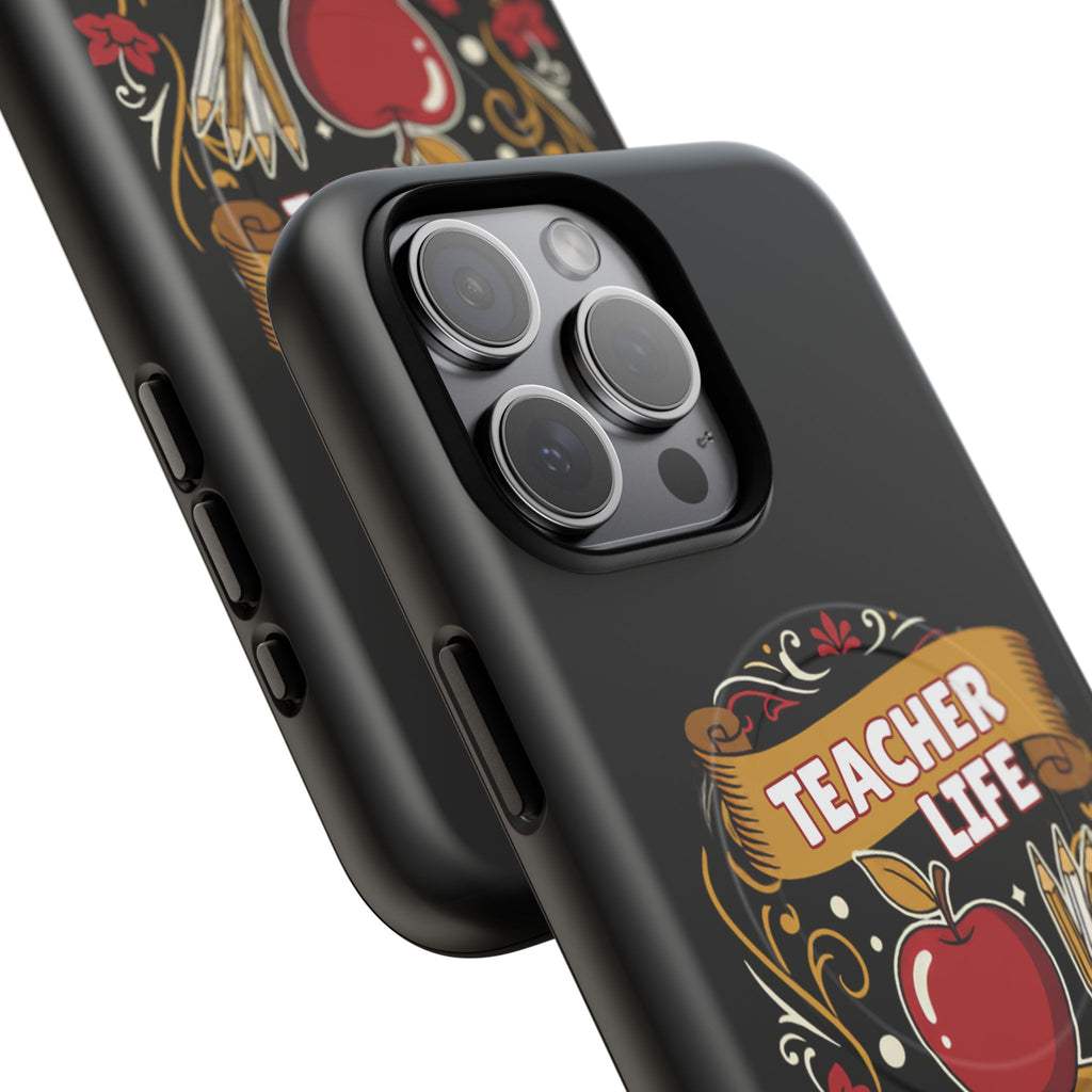 Teacher Life Phone Case - Tough Magnetic Protective Cover with Apple & Books Design