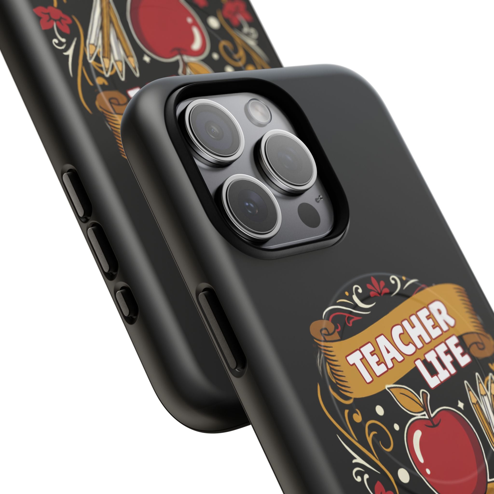 Teacher Life Phone Case - Tough Magnetic Protective Cover with Apple & Books Design