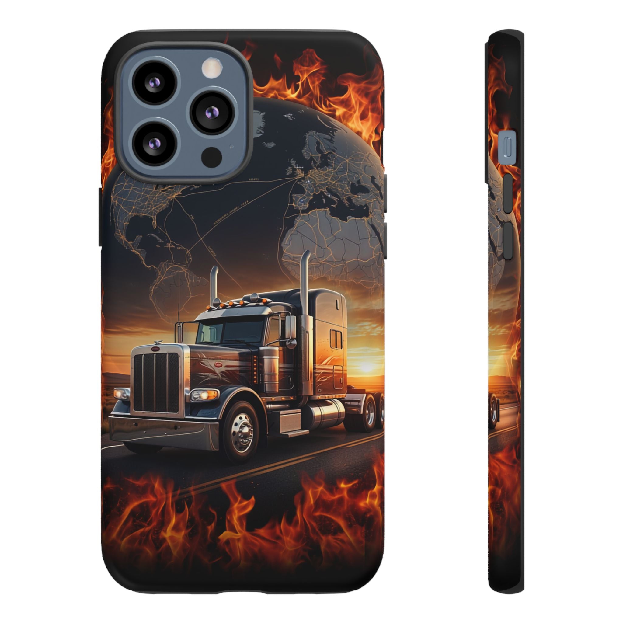 Truck Flames Phone Case — Bold Semi-Truck Globe Design