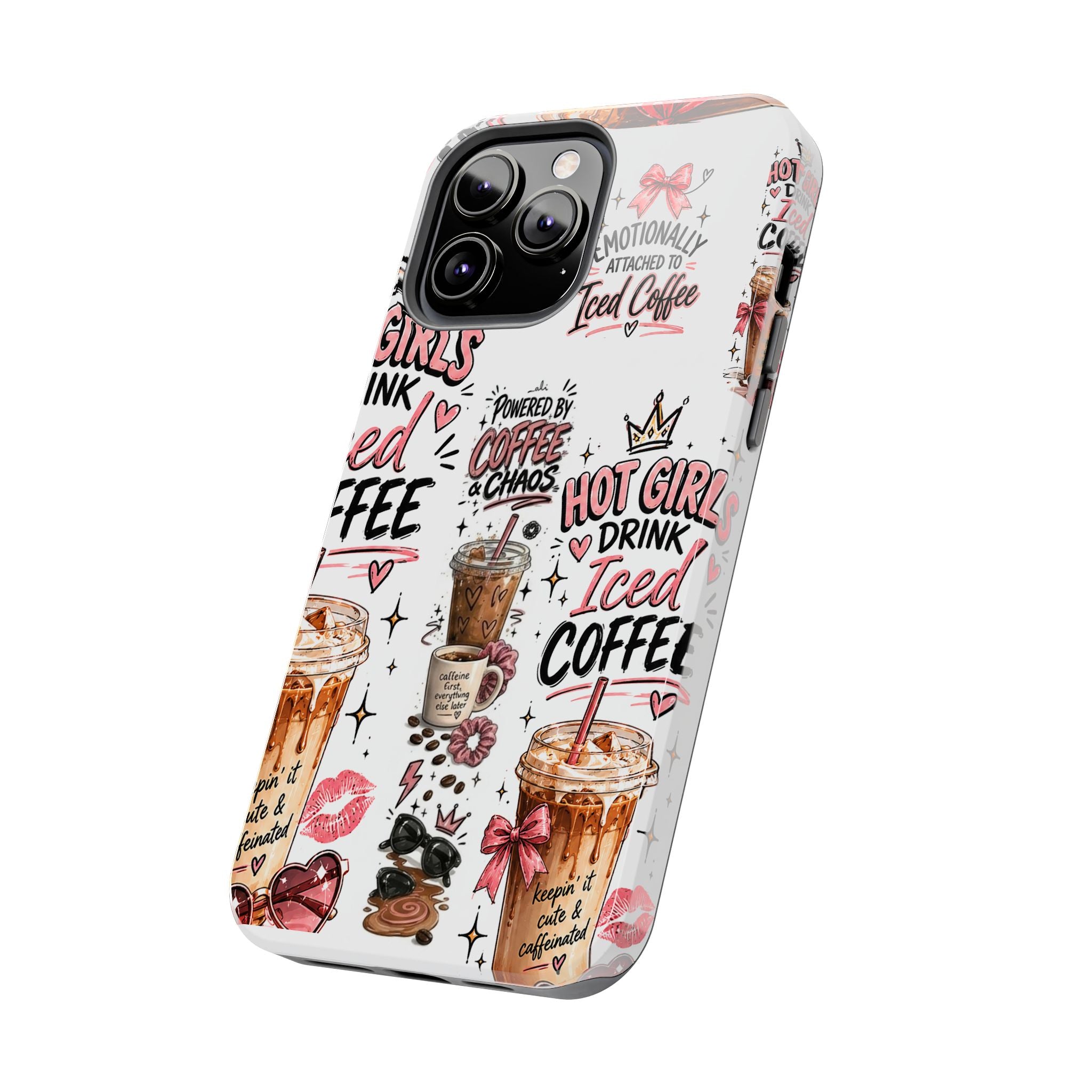 Iced Coffee Pattern Phone Case – "Powered by Coffee & Chaos" Tough Protective Case