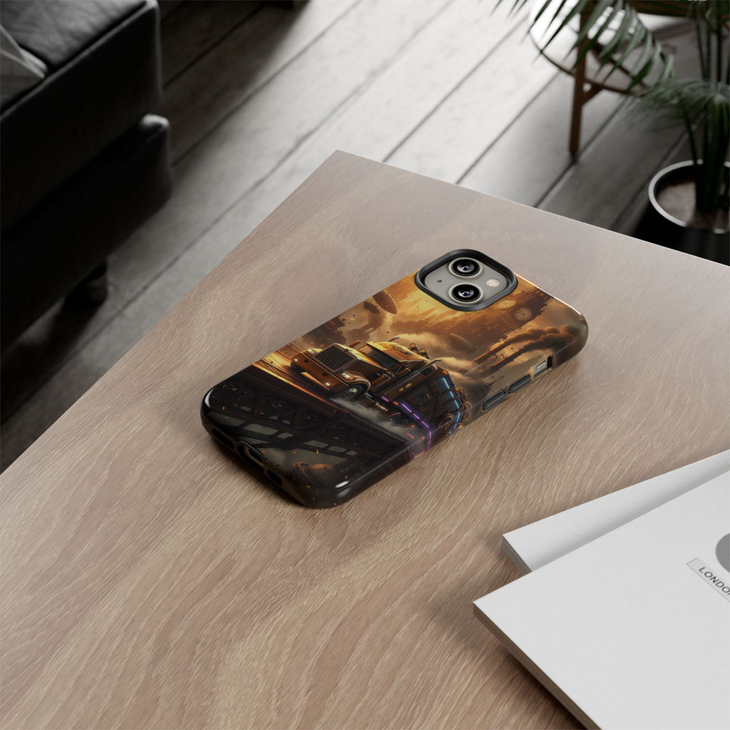 Steampunk Freightliner Phone Case — Rugged Trucking Cityscape iPhone Cover