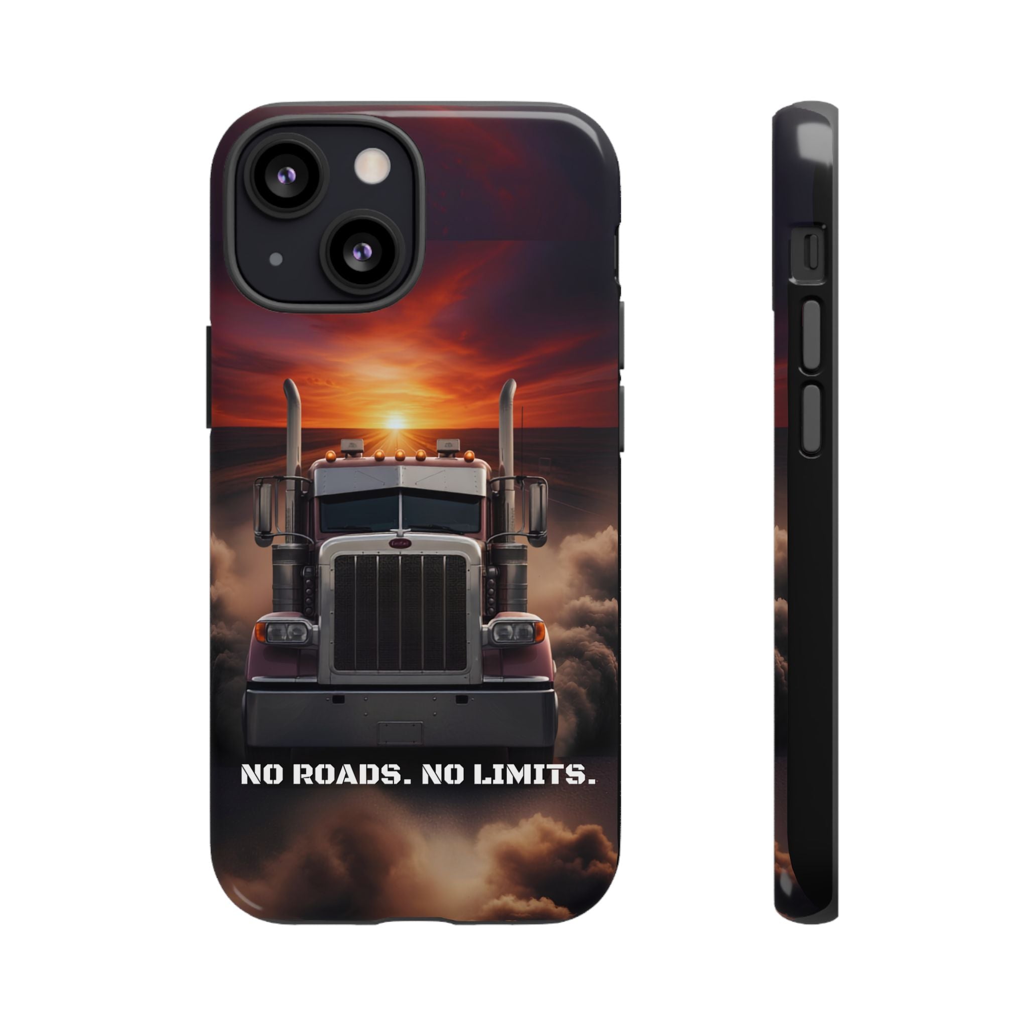 Truck Phone Case — "No Roads. No Limits." Sunset Semi Truck Protective Case