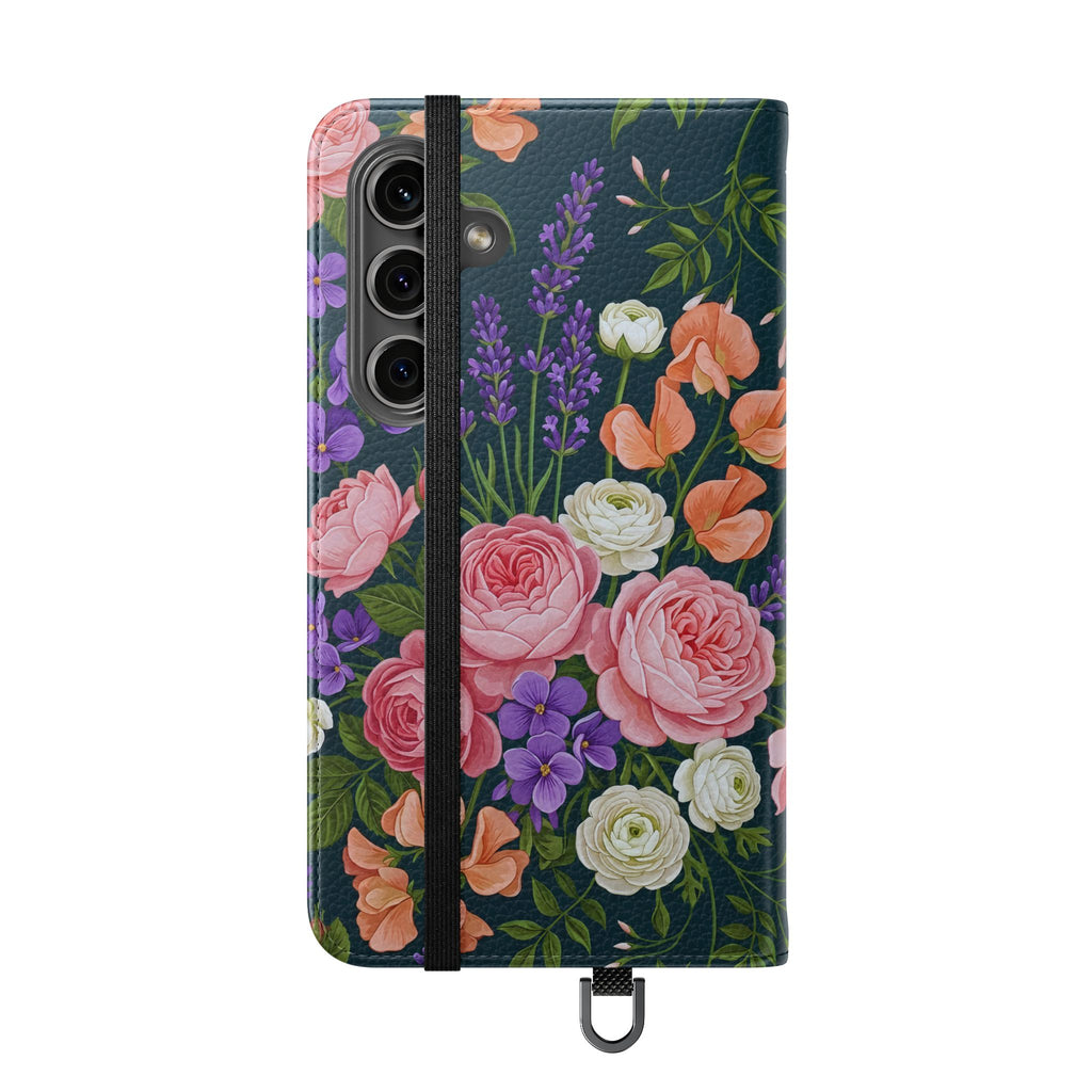 Floral Flip Phone Case -Wallet Cover with Card Slots