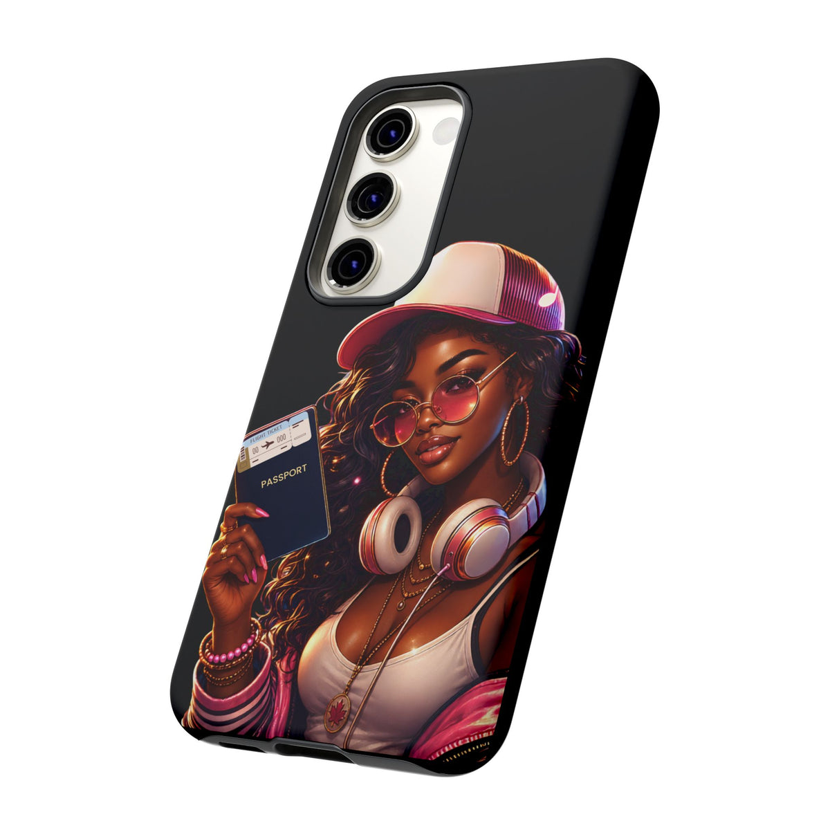 Tough Case – Stylized Urban Girl Phone Case with Headphones & Passport