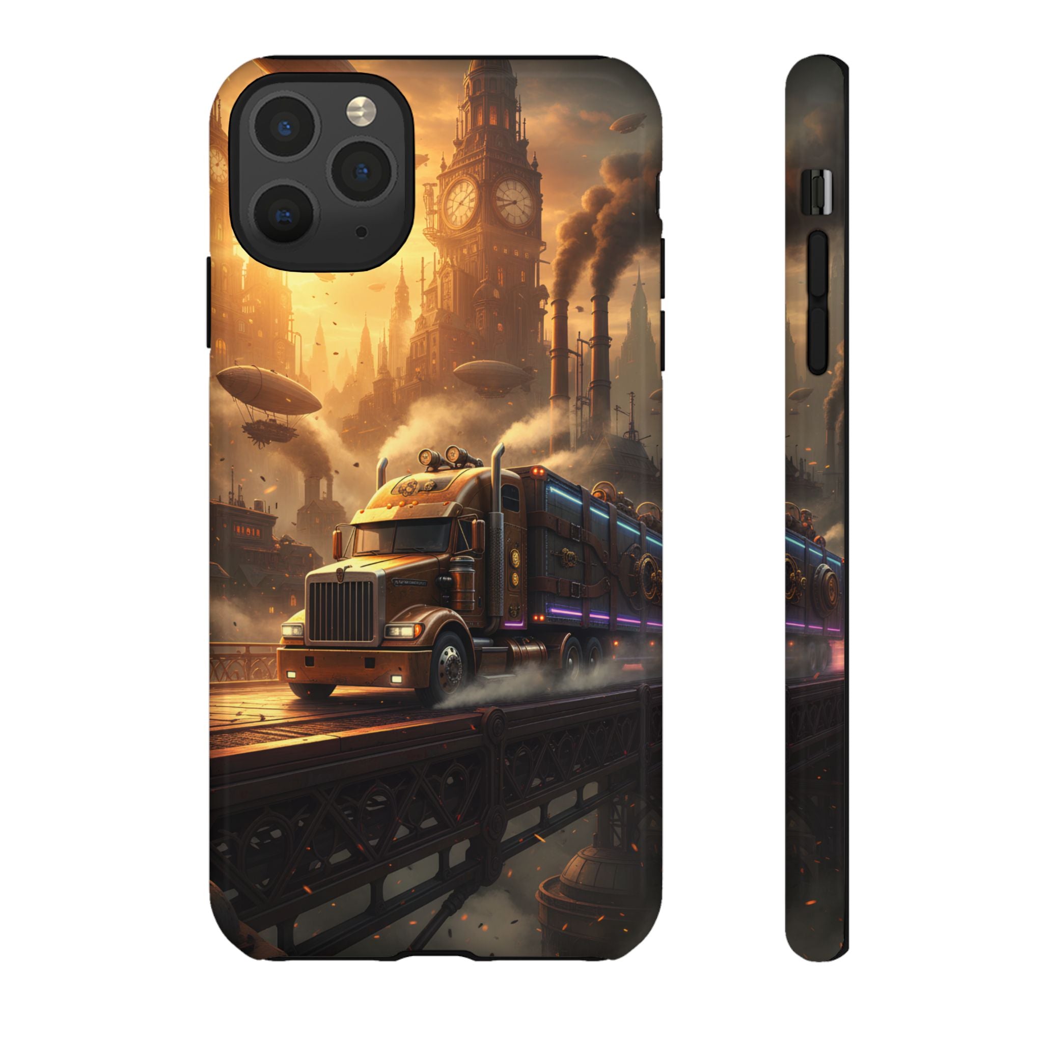 Steampunk Freightliner Phone Case — Rugged Trucking Cityscape iPhone Cover