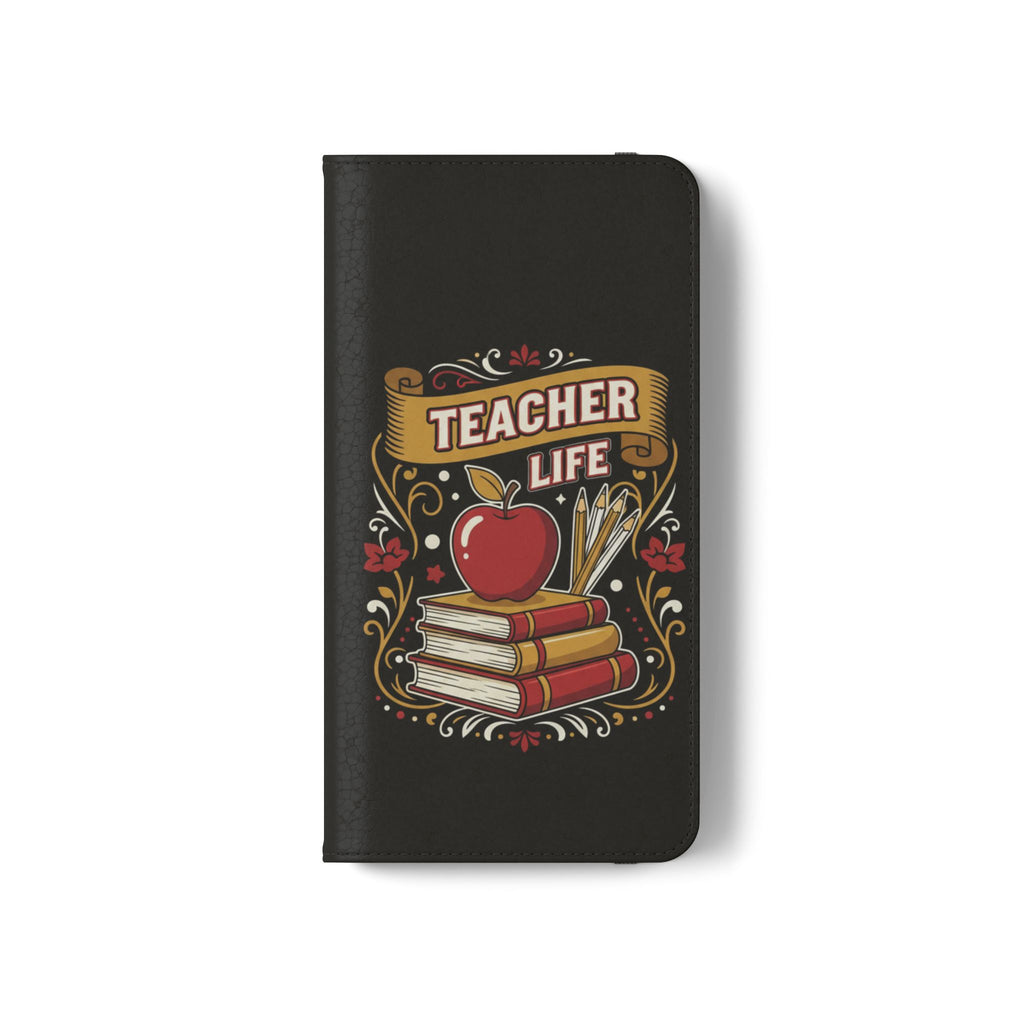 Teacher Life Flip Phone Case – Wallet Folio with Apple & Books Design