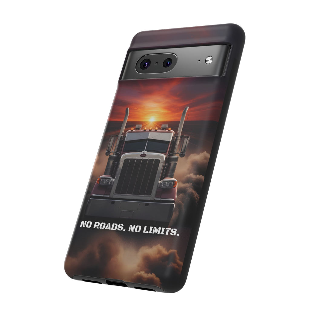 Truck Phone Case — "No Roads. No Limits." Sunset Semi Truck Protective Case