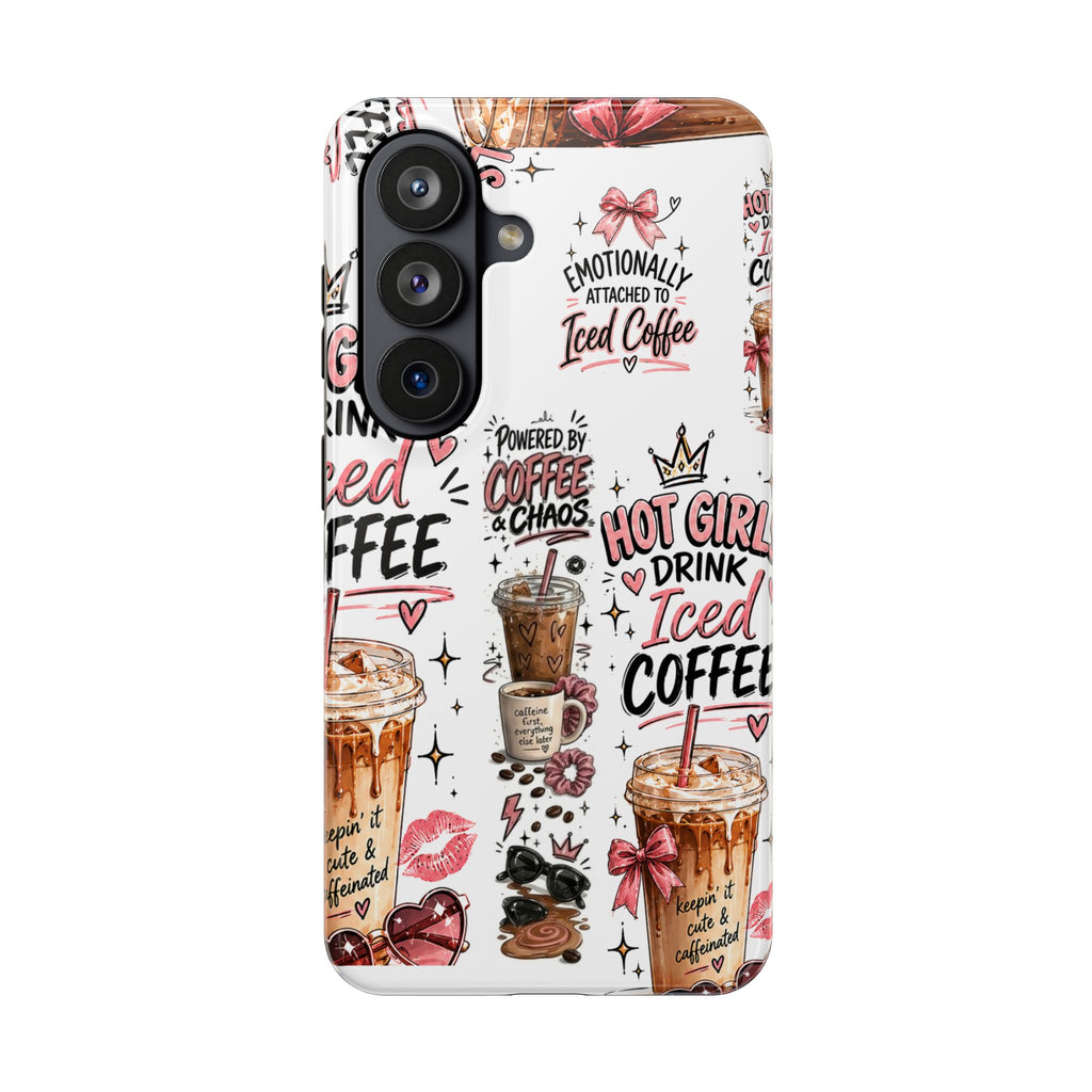 Iced Coffee Pattern Phone Case – "Powered by Coffee & Chaos" Tough Protective Case
