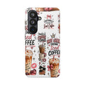 Iced Coffee Pattern Phone Case – "Powered by Coffee & Chaos" Tough Protective Case