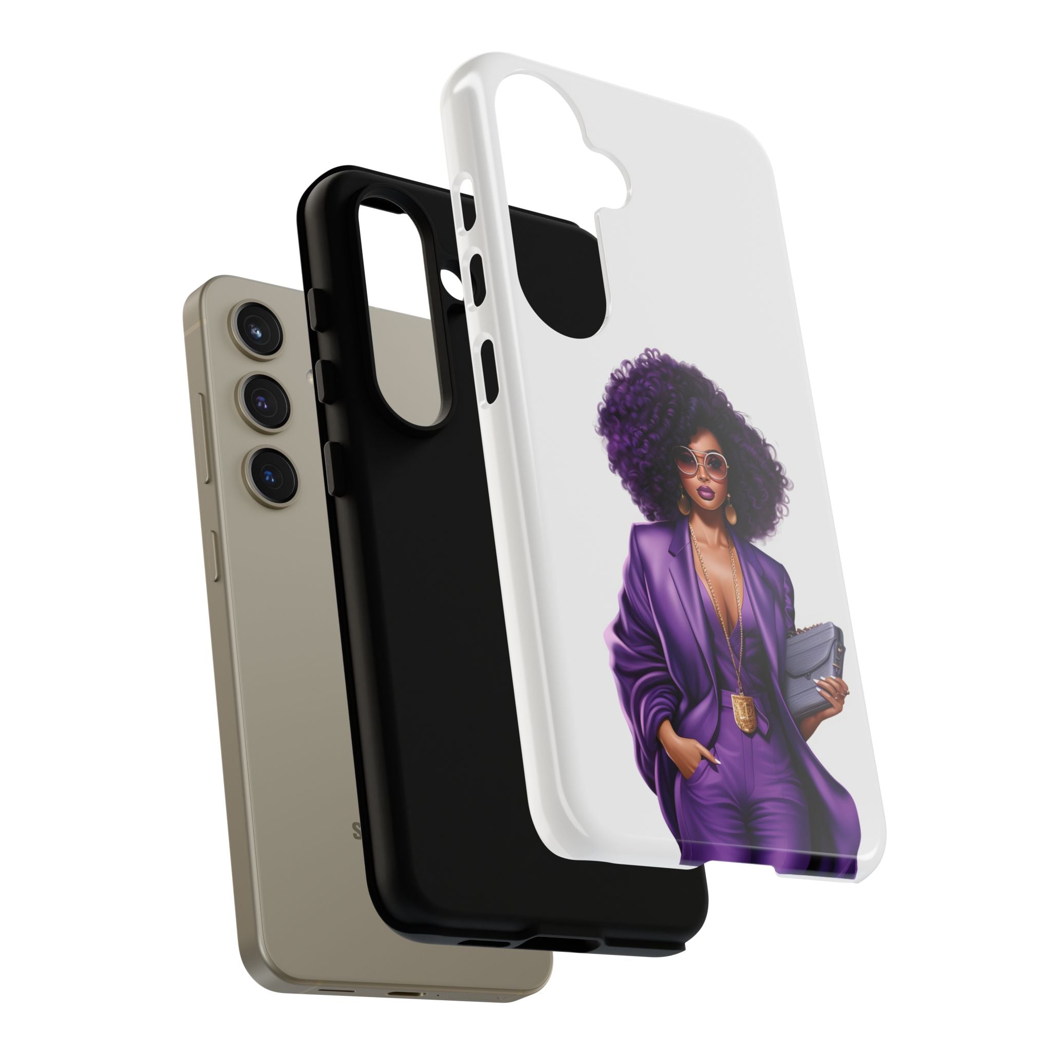 Purple Power Woman Phone Case — Afro Chic Businesswoman Protective Phone Cover