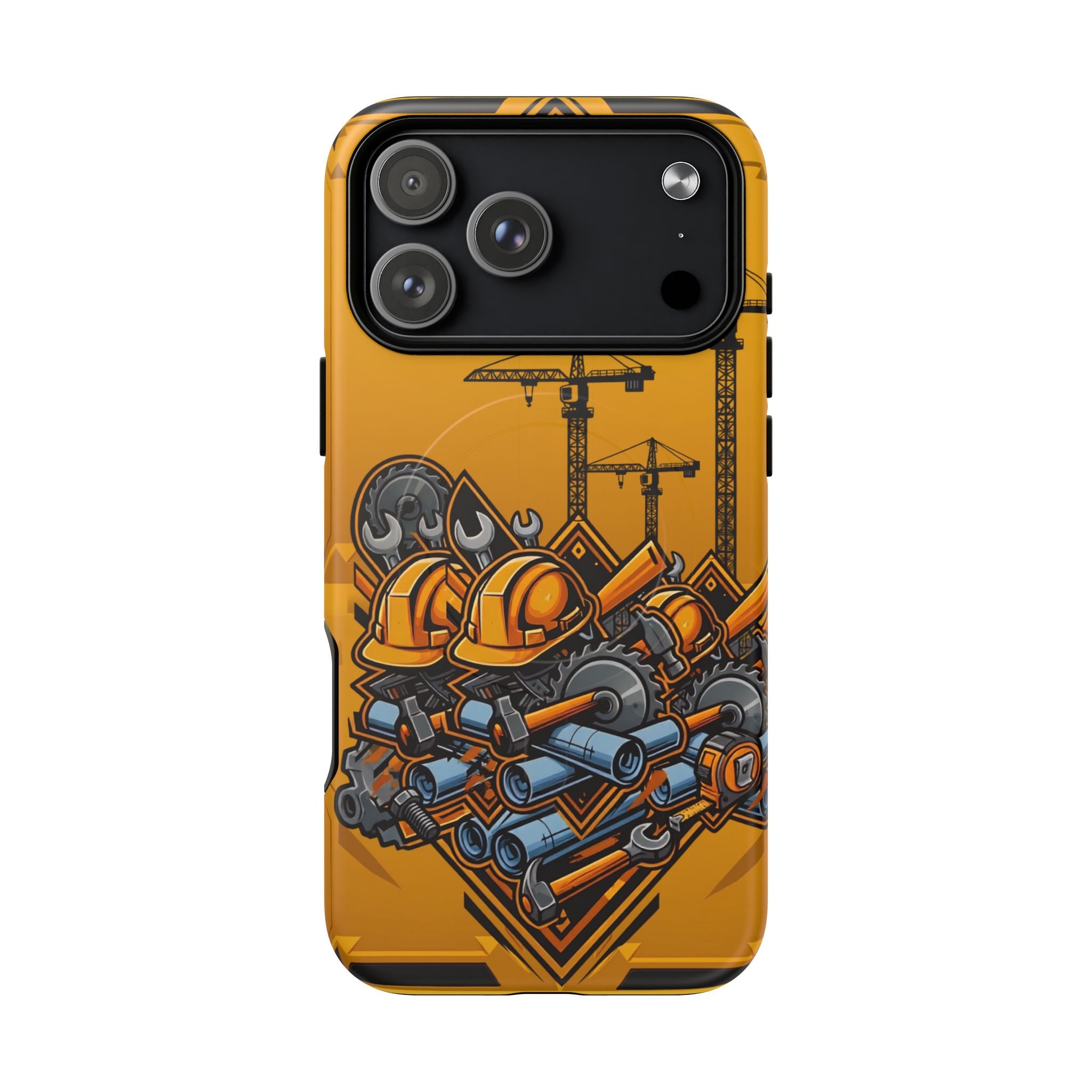 Construction Gear Tough Magnetic Phone Case — Worker Helmet & Tools Design