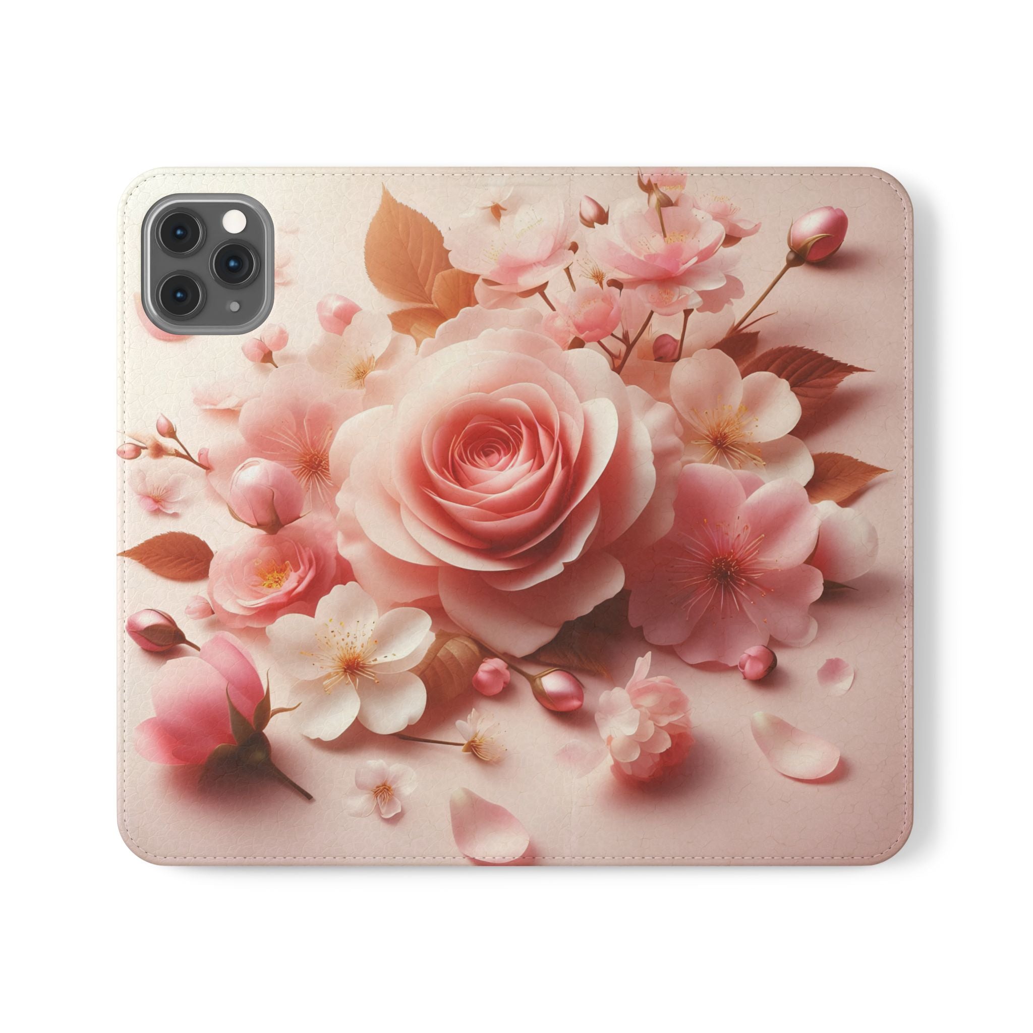 Floral Rose Flip Case — Pink Blossom Wallet Phone Cover