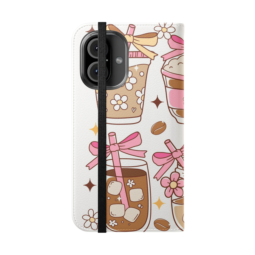 Cute Coffee & Latte Flip Phone Case – Cozy Boba & Dessert Wallet Cover