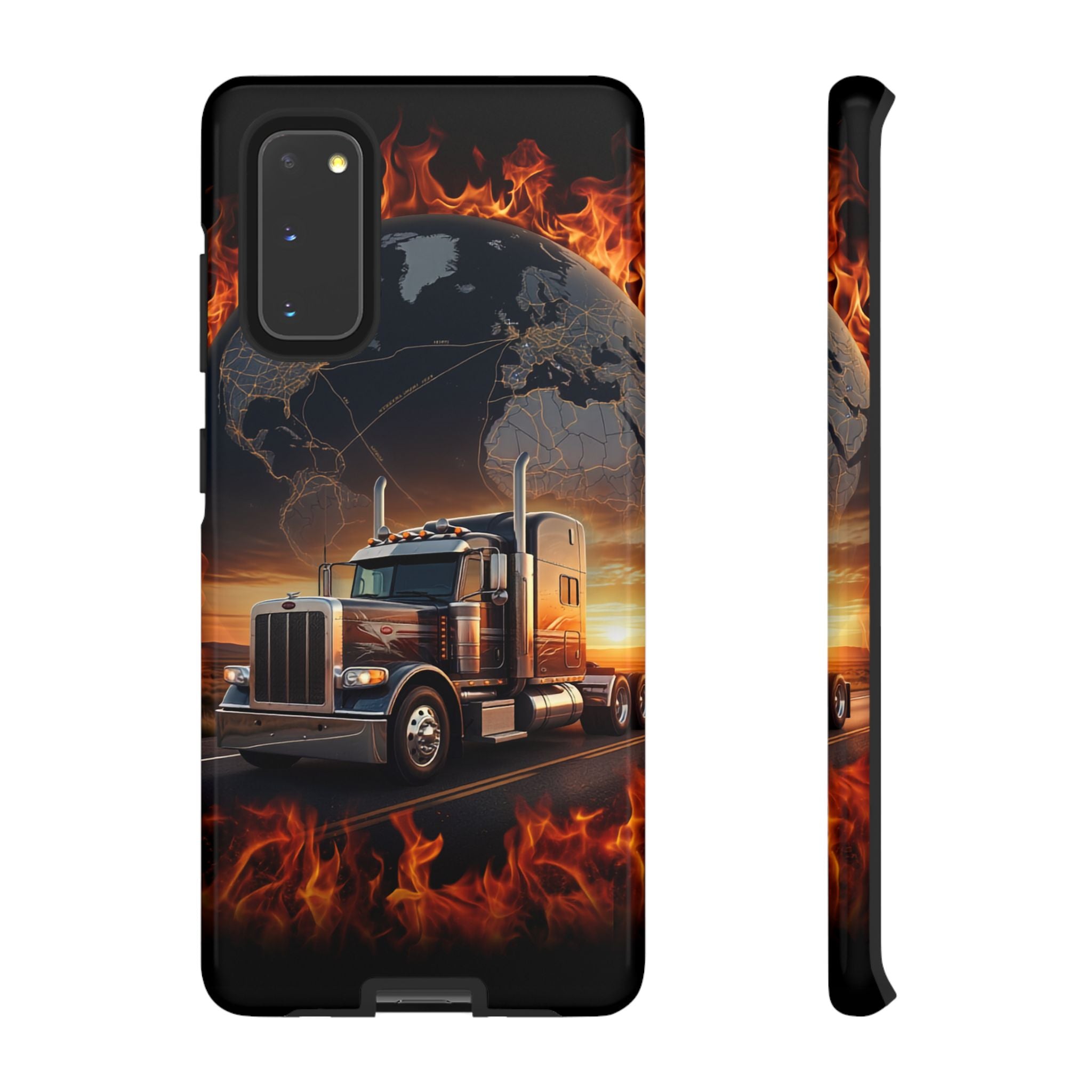 Truck Flames Phone Case — Bold Semi-Truck Globe Design
