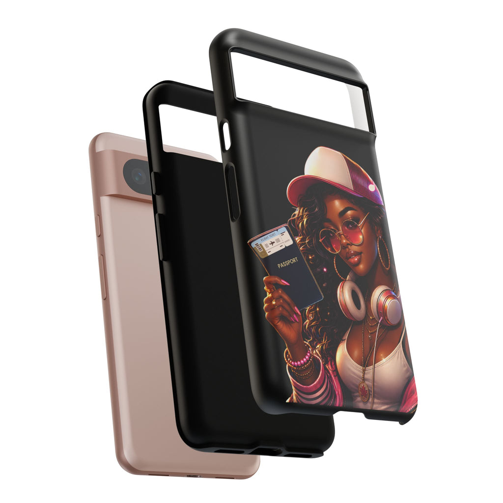Tough Case – Stylized Urban Girl Phone Case with Headphones & Passport