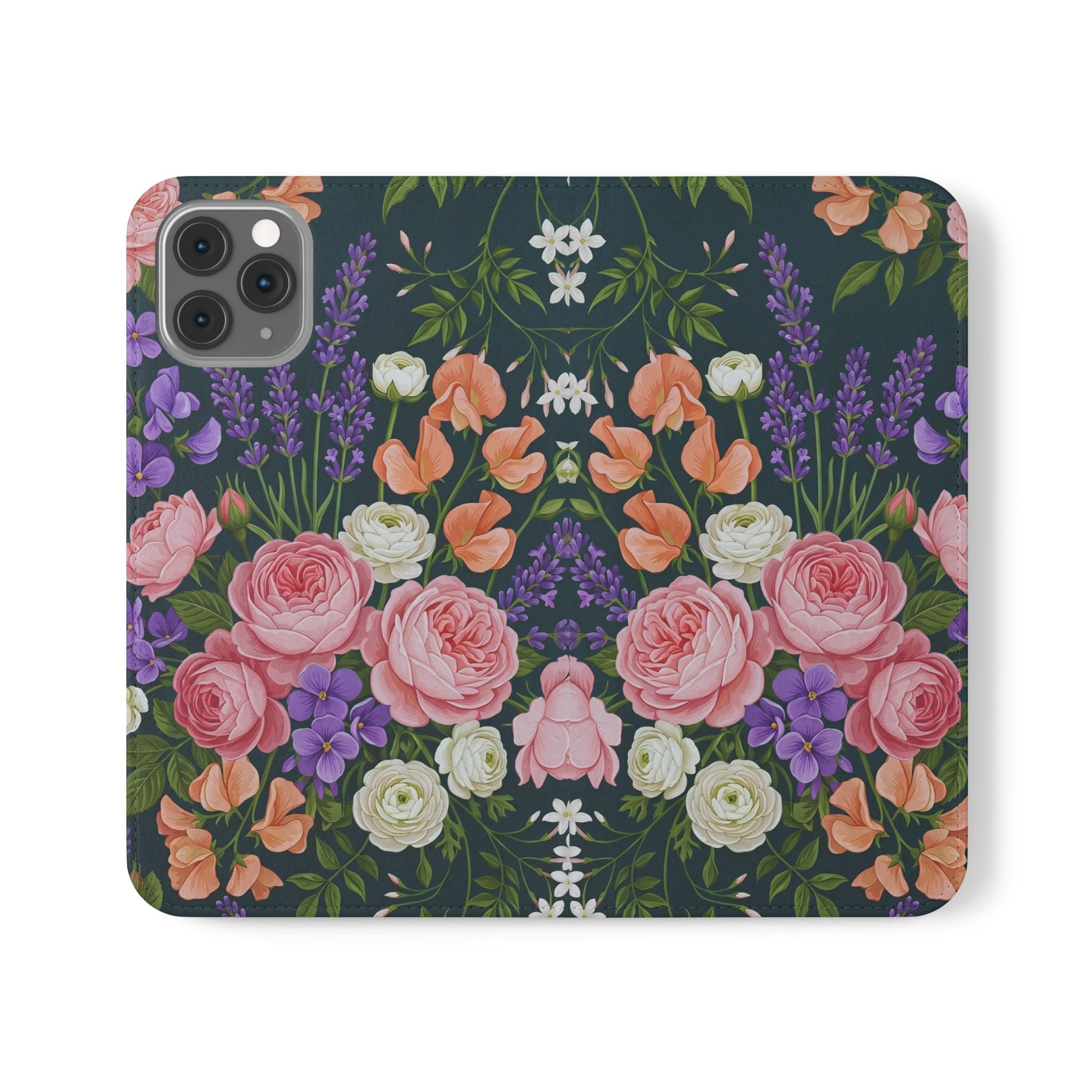 Floral Flip Phone Case -Wallet Cover with Card Slots