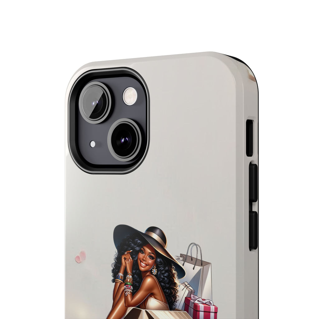Chic Shopper Tough Phone Case — Stylish Black Woman with Shopping Bags