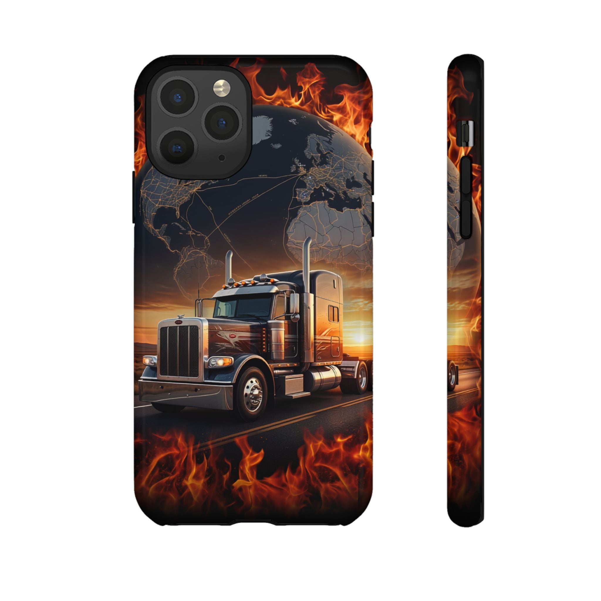 Truck Flames Phone Case — Bold Semi-Truck Globe Design
