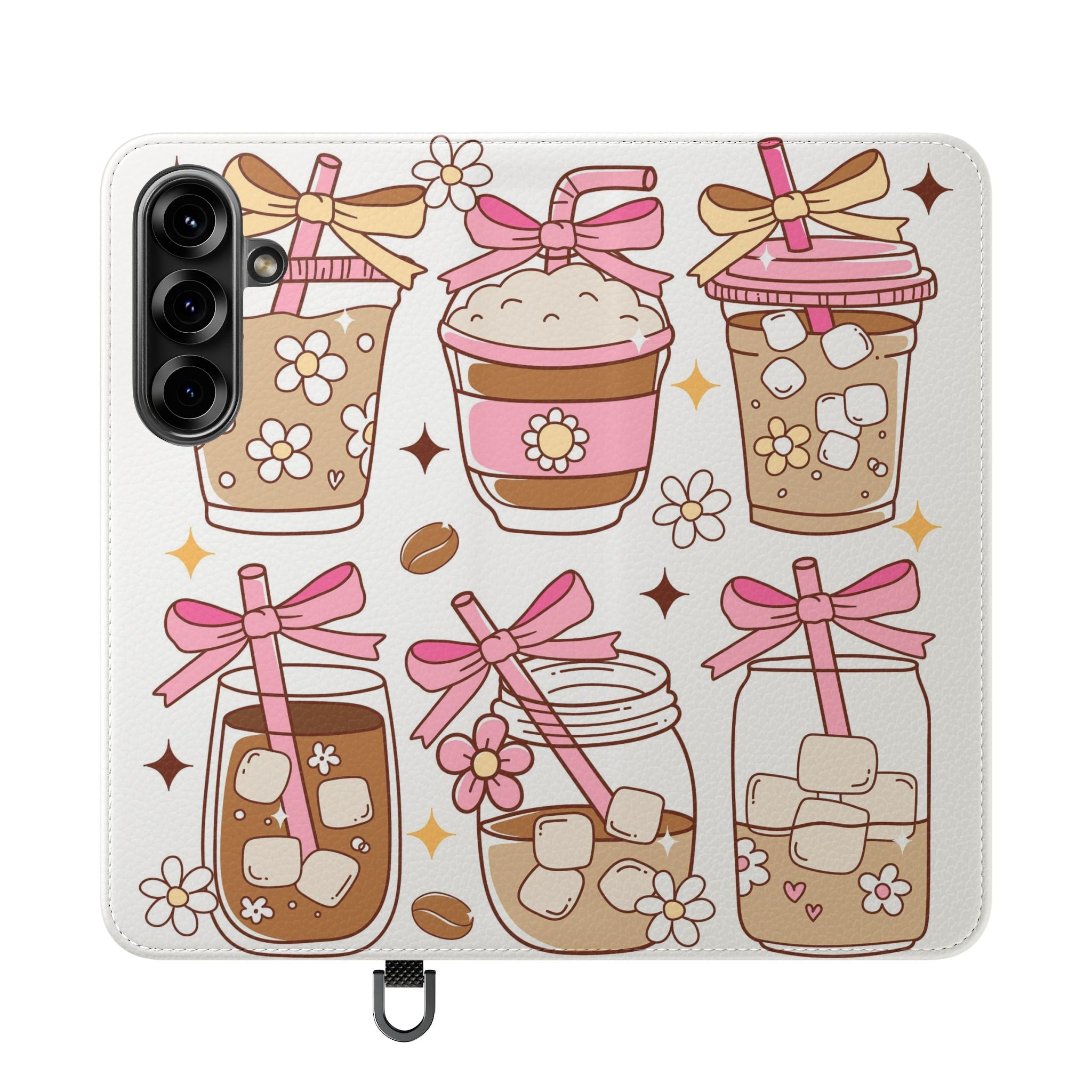 Cute Coffee & Latte Flip Phone Case – Cozy Boba & Dessert Wallet Cover