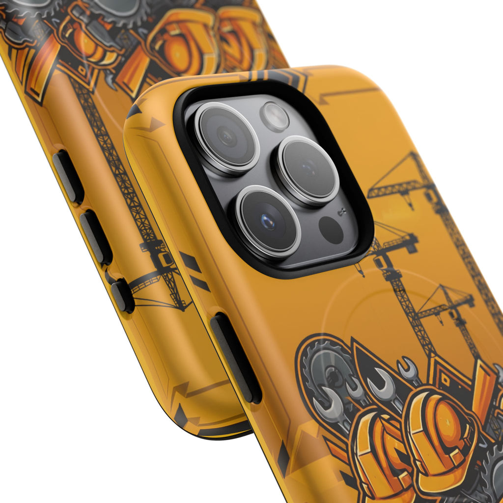 Construction Gear Tough Magnetic Phone Case — Worker Helmet & Tools Design