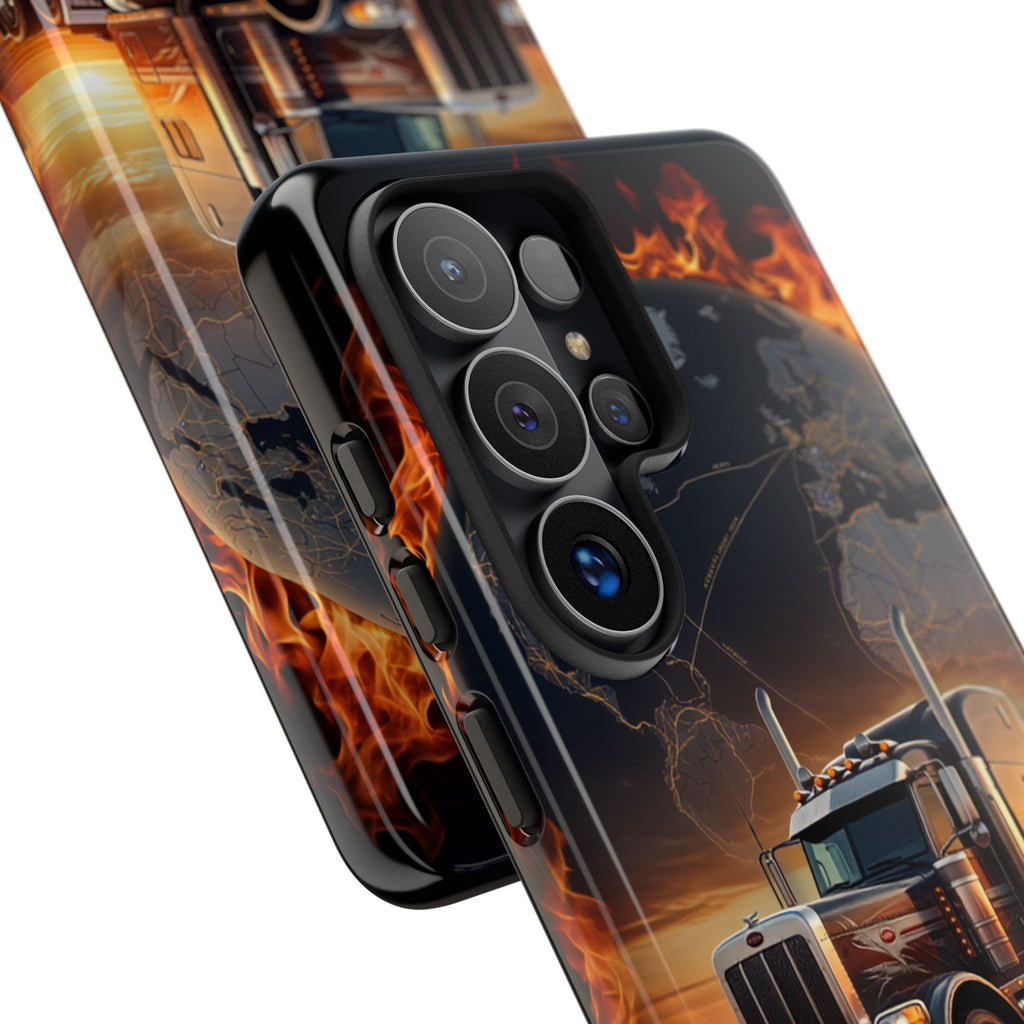 Truck Flames Phone Case — Bold Semi-Truck Globe Design