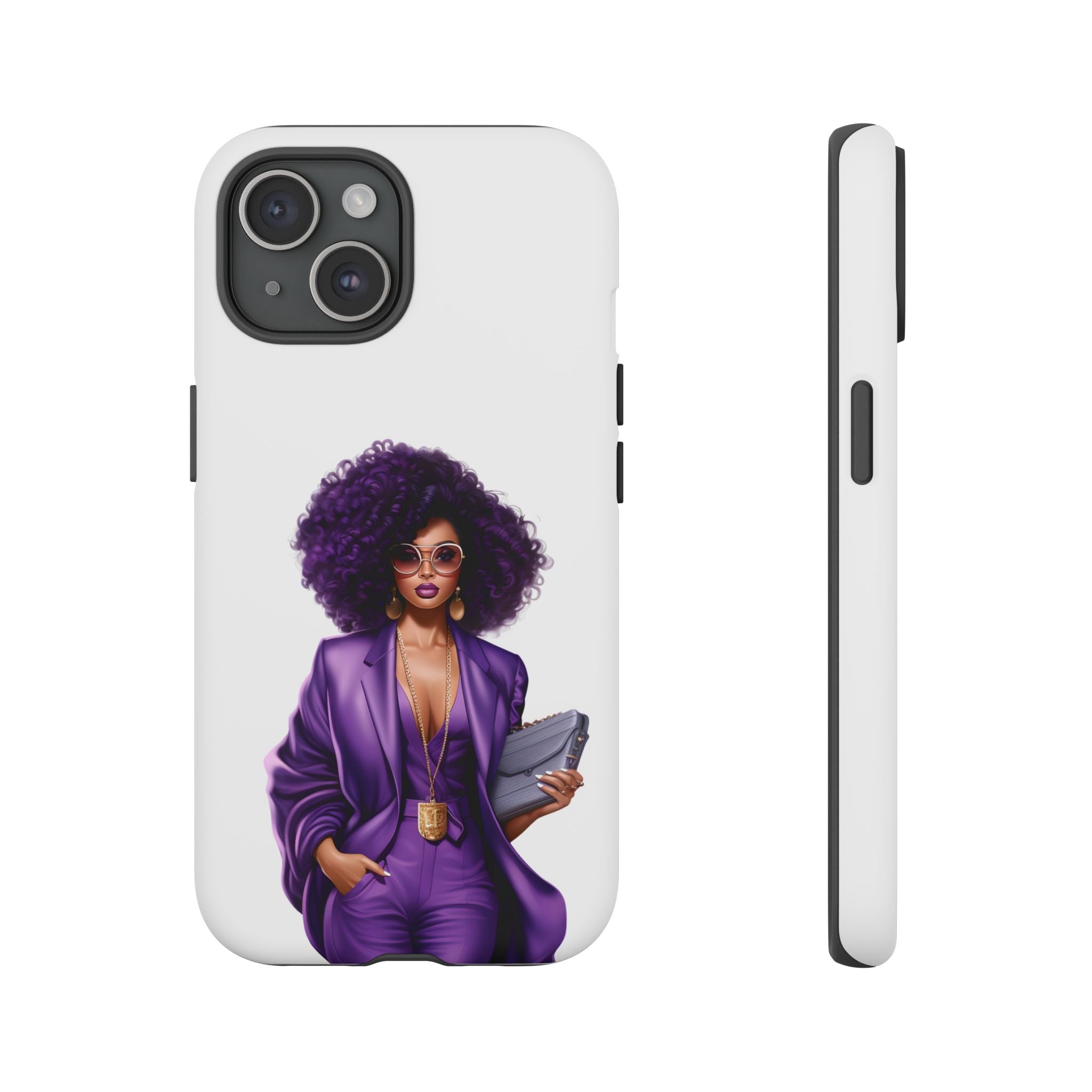 Purple Power Woman Phone Case — Afro Chic Businesswoman Protective Phone Cover