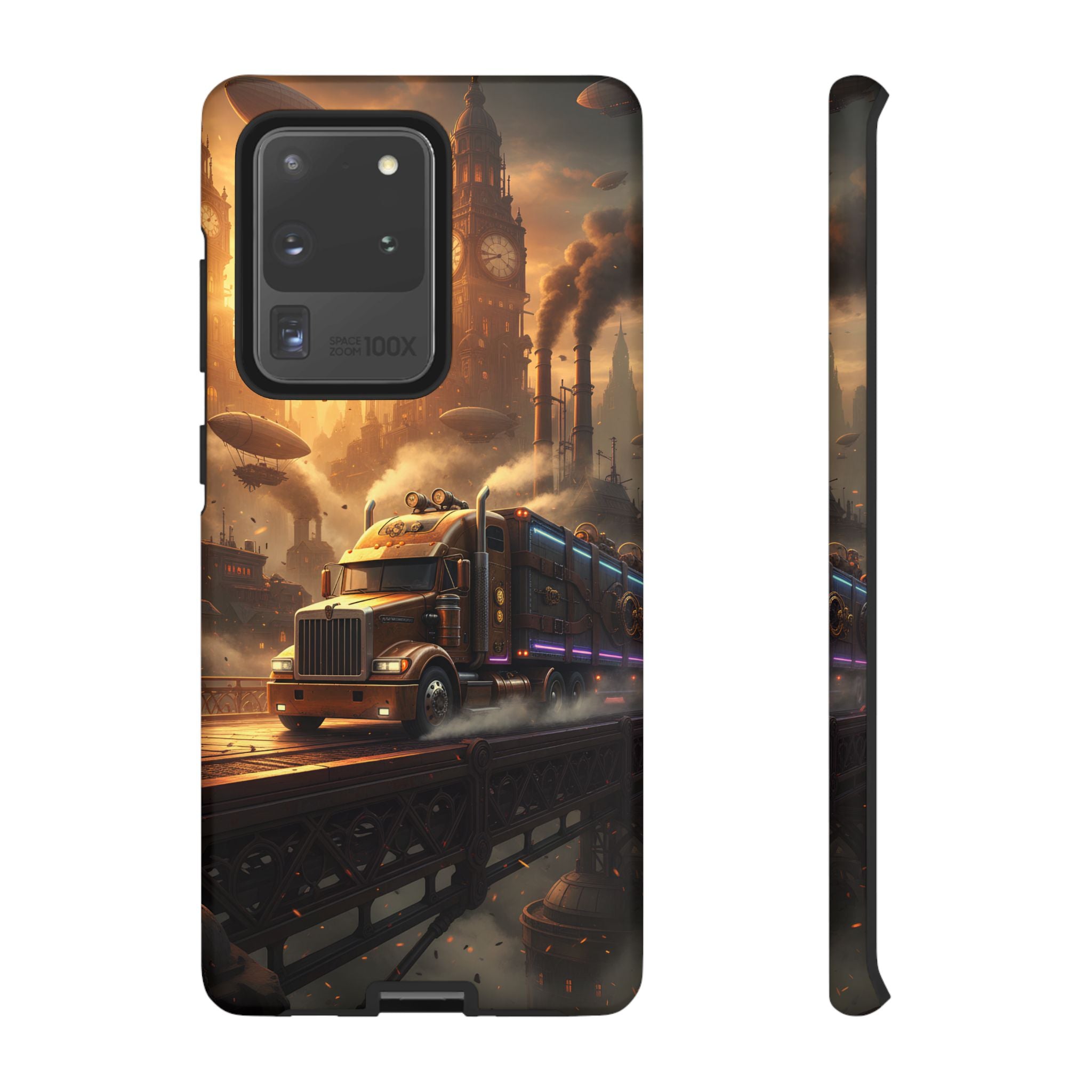 Steampunk Freightliner Phone Case — Rugged Trucking Cityscape iPhone Cover