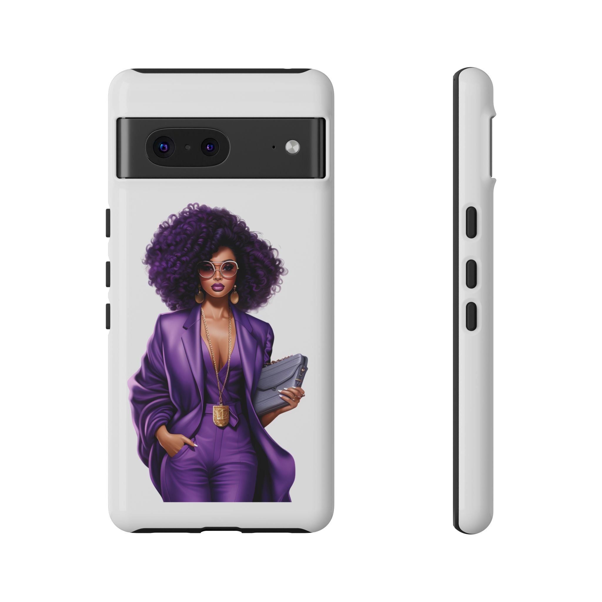 Purple Power Woman Phone Case — Afro Chic Businesswoman Protective Phone Cover