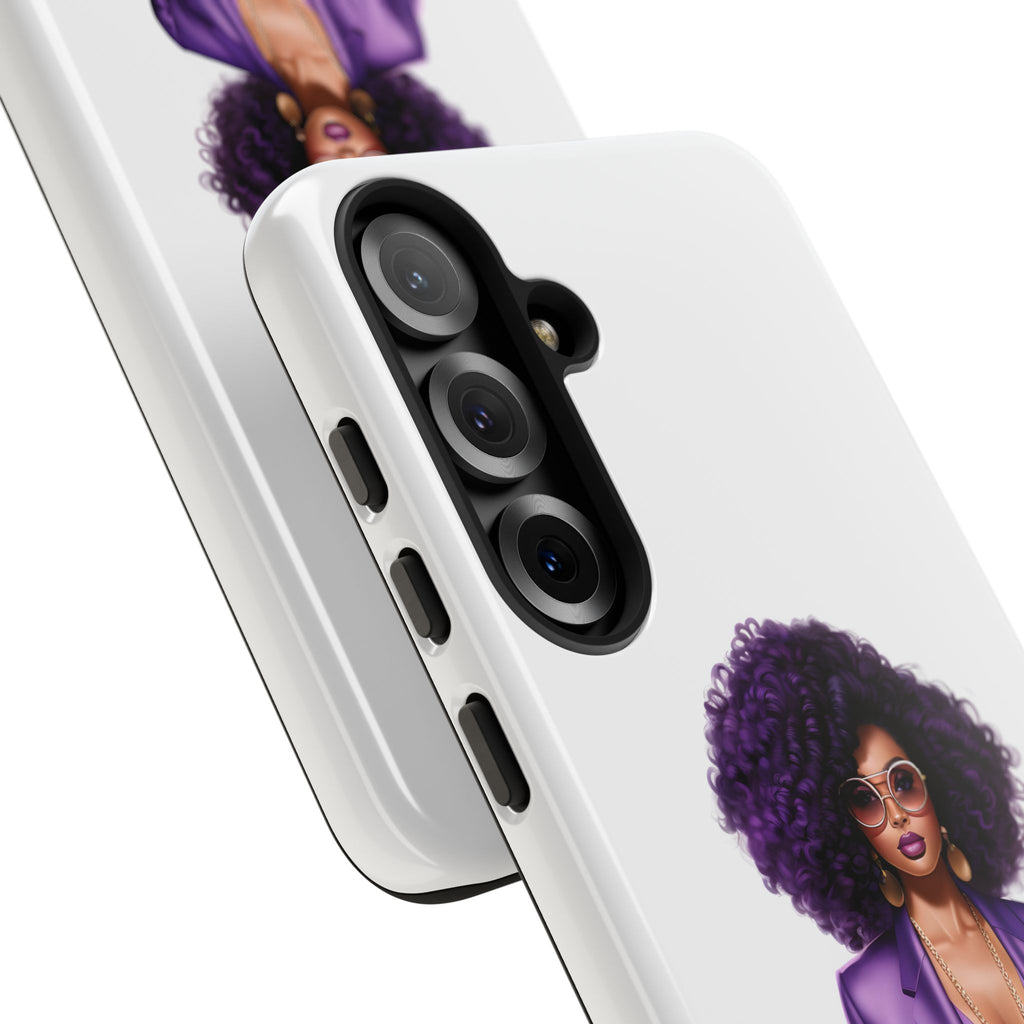 Purple Power Woman Phone Case — Afro Chic Businesswoman Protective Phone Cover