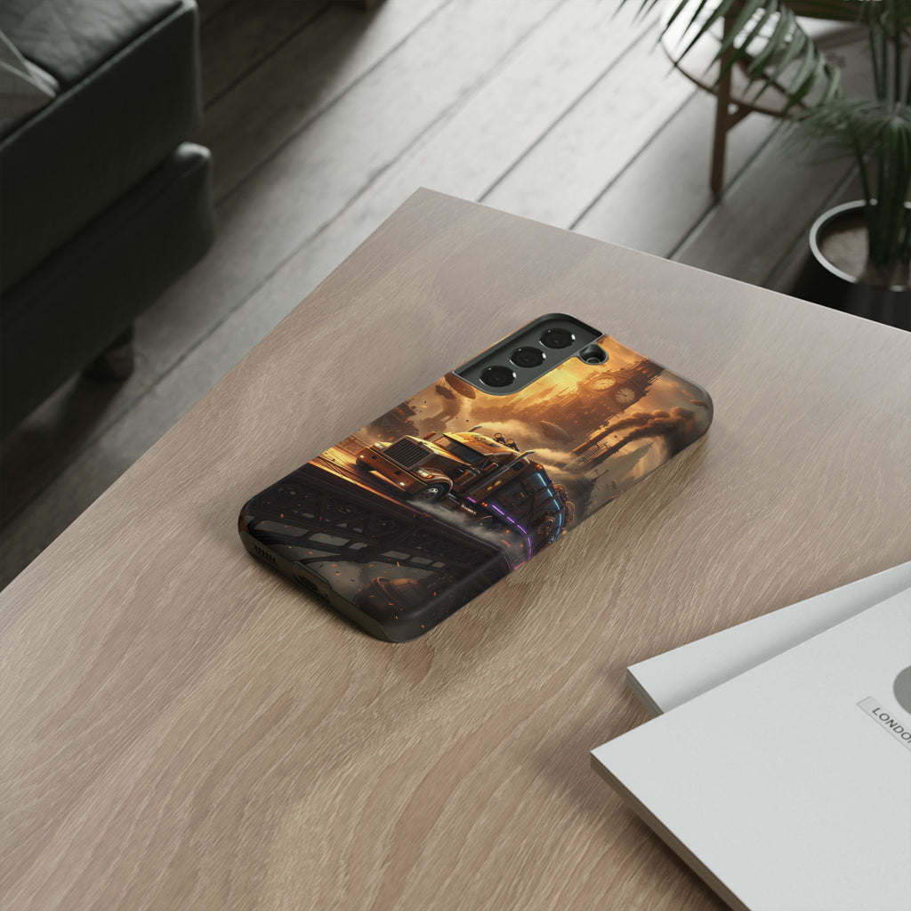Steampunk Freightliner Phone Case — Rugged Trucking Cityscape iPhone Cover