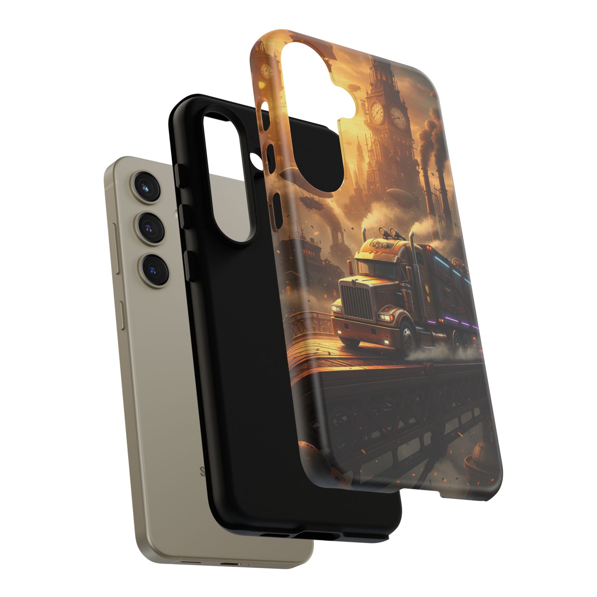 Steampunk Freightliner Phone Case — Rugged Trucking Cityscape iPhone Cover