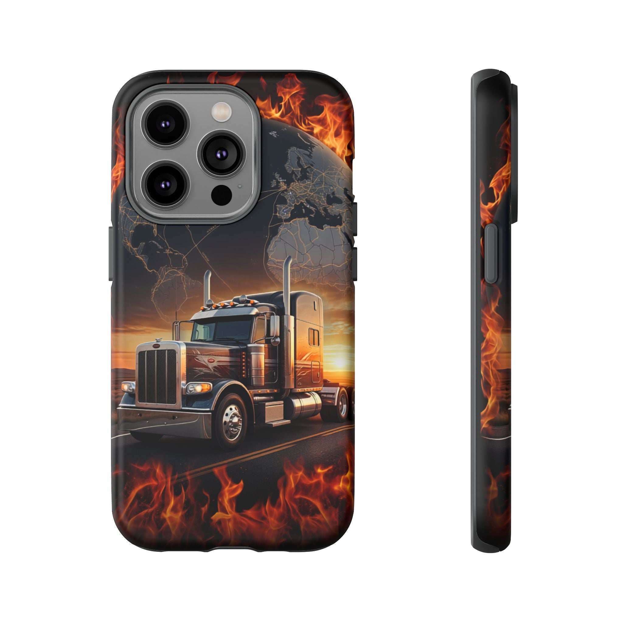 Truck Flames Phone Case — Bold Semi-Truck Globe Design
