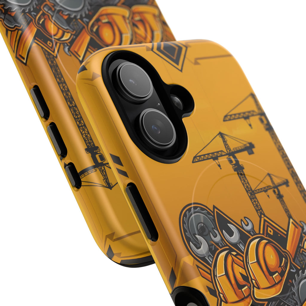 Construction Gear Tough Magnetic Phone Case — Worker Helmet & Tools Design