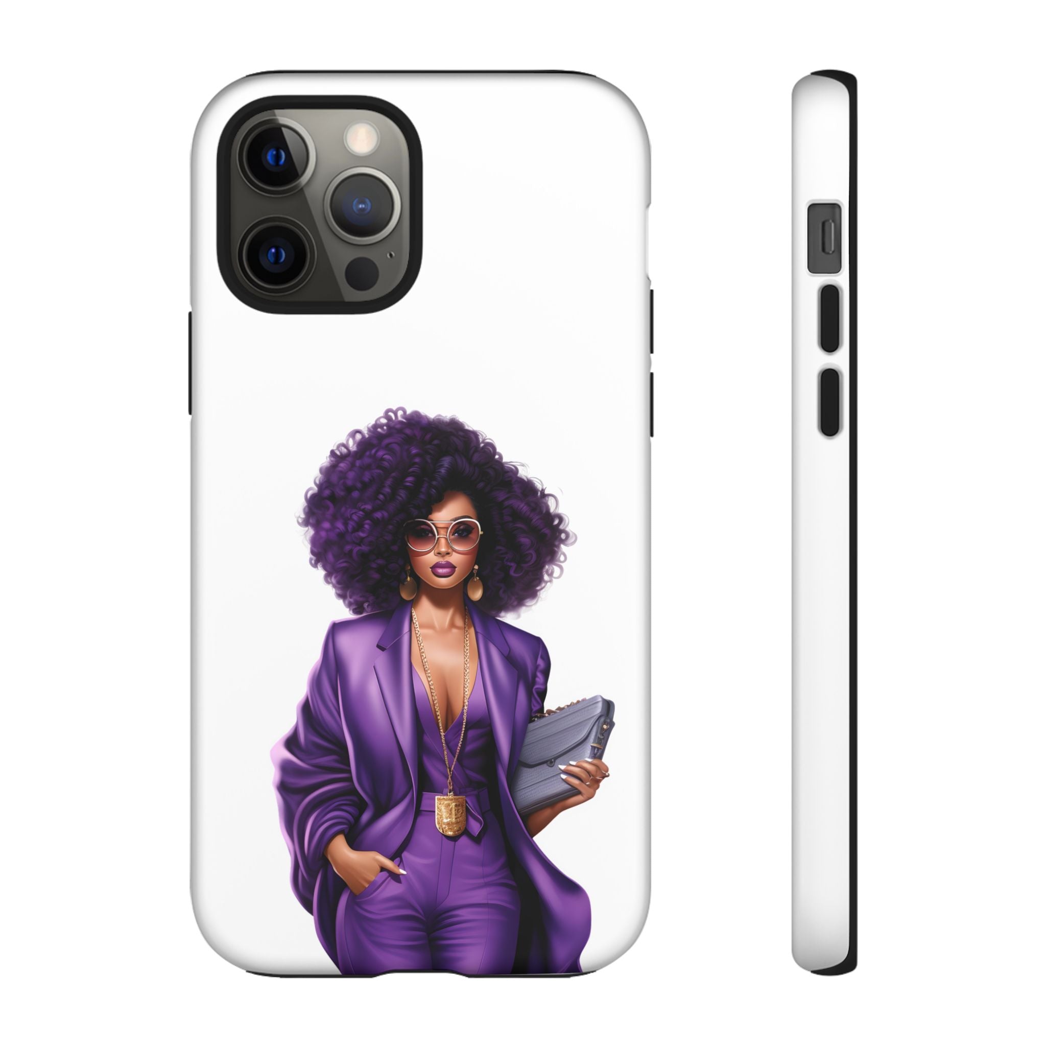 Purple Power Woman Phone Case — Afro Chic Businesswoman Protective Phone Cover
