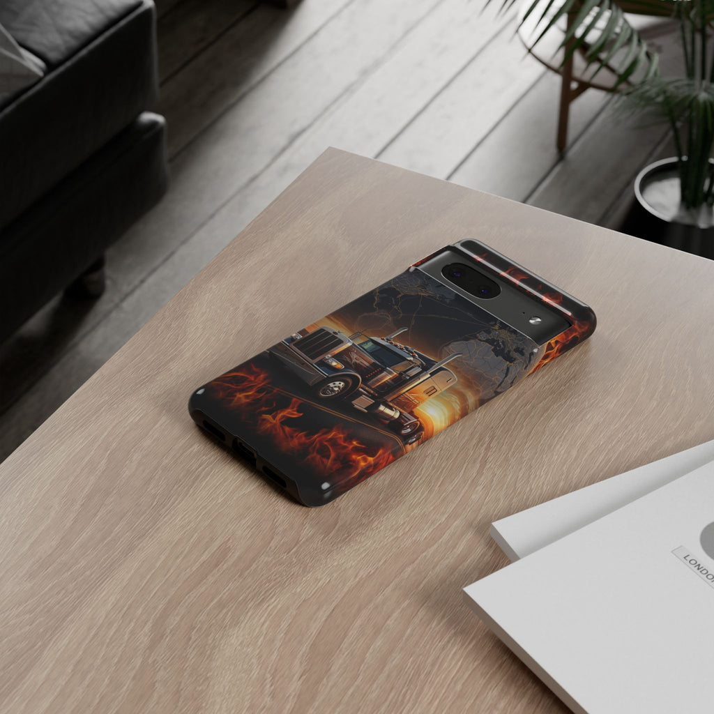 Truck Flames Phone Case — Bold Semi-Truck Globe Design